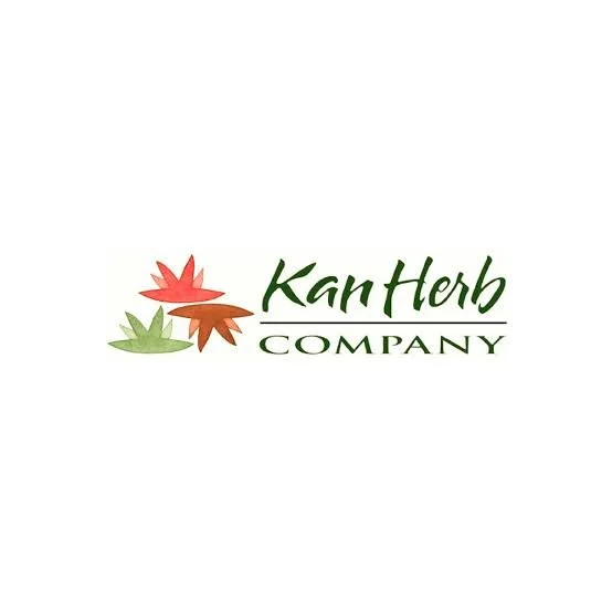 Logo of Kan Herb Company featuring stylized leaves in red and green with text.