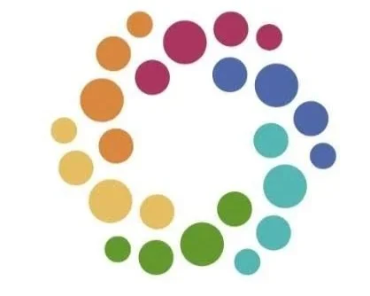 Colorful circular pattern of dots arranged in a circle with various shades like orange, red, blue, green, and yellow.