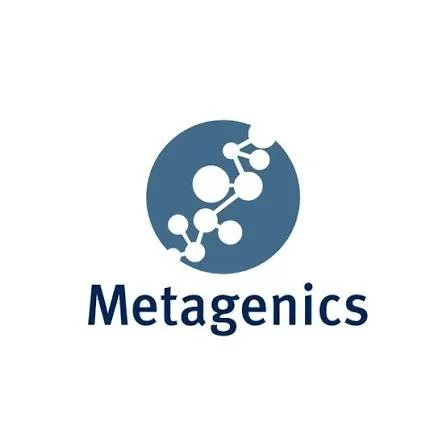 Logo featuring a stylized molecular structure inside a circle with the word 'Metagenics' below.