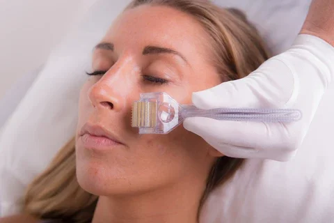 Close-up of a woman with a nasal oxygen tube, resting with her eyes closed.