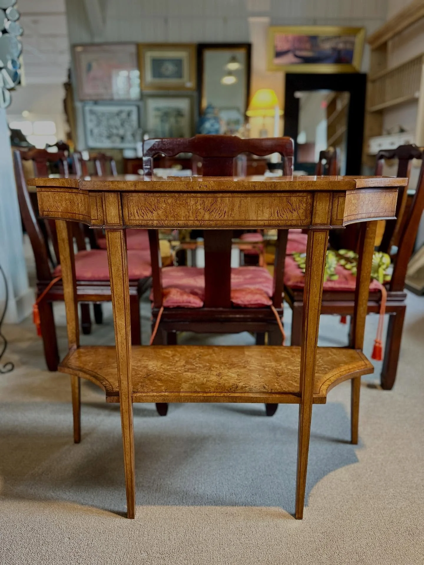 A gorgeous burled wood console table with beautiful details
$495
36&rdquo;W x 16&rdquo;D x 34&rdquo;H

Call 215-798-6970 or stop in to purchase
All sales are final 
#curatedcollections #newhopepa #homefurniture #consoletable #consignment #finehomecon