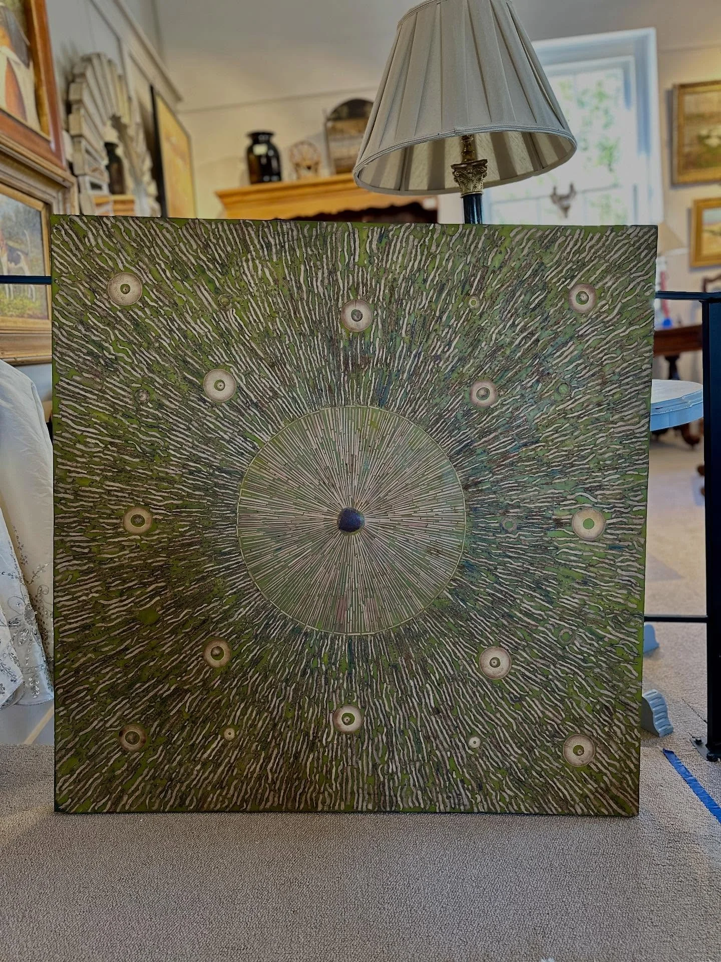 A modern abstract made of wood, bamboo, and resin on board, made in Thailand 
$495
$39.5&rdquo; Square

Call 215-798-6970 or stop in to purchase 
All sales are final
#curatedcollections #buckscounty #art #consignment #finehomeconsignments #orginalart