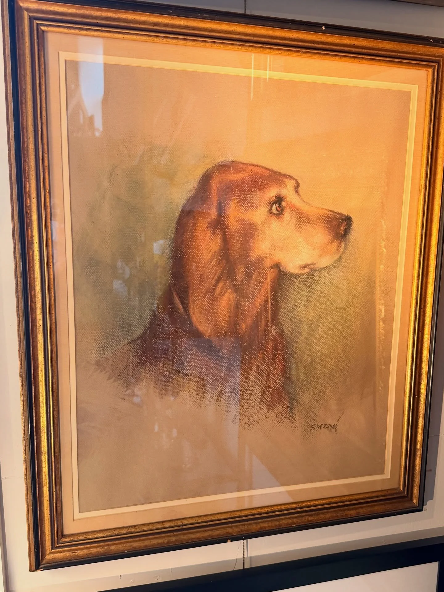 A wonderful vintage framed pastel of a hound signed, Snow in the lower right corner. Beautifully framed and matted.
22.5&rdquo; x 26.5&rdquo; 
$235

Call 215-798-6970 or stop in to purchase.
All sales are final.
#finehomeconsignment #art #vintagepast