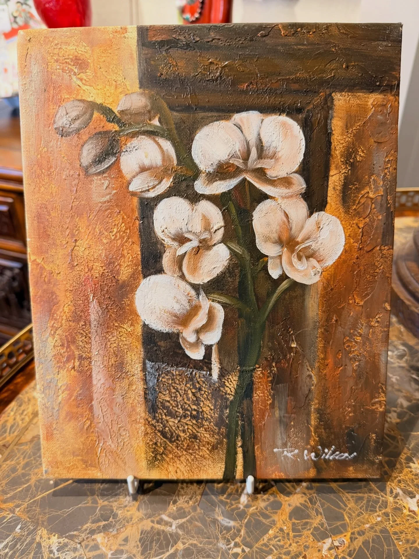 Vintage oil on cavas signed by the artist, R. Wilcox
8&rdquo; x 10&rdquo;
$18

Call 215-798-6970 or stop in to purchase.
All sales are final.
#originalart #orchids #vintageoilpaintings #finehomeconsignments #buckscounty