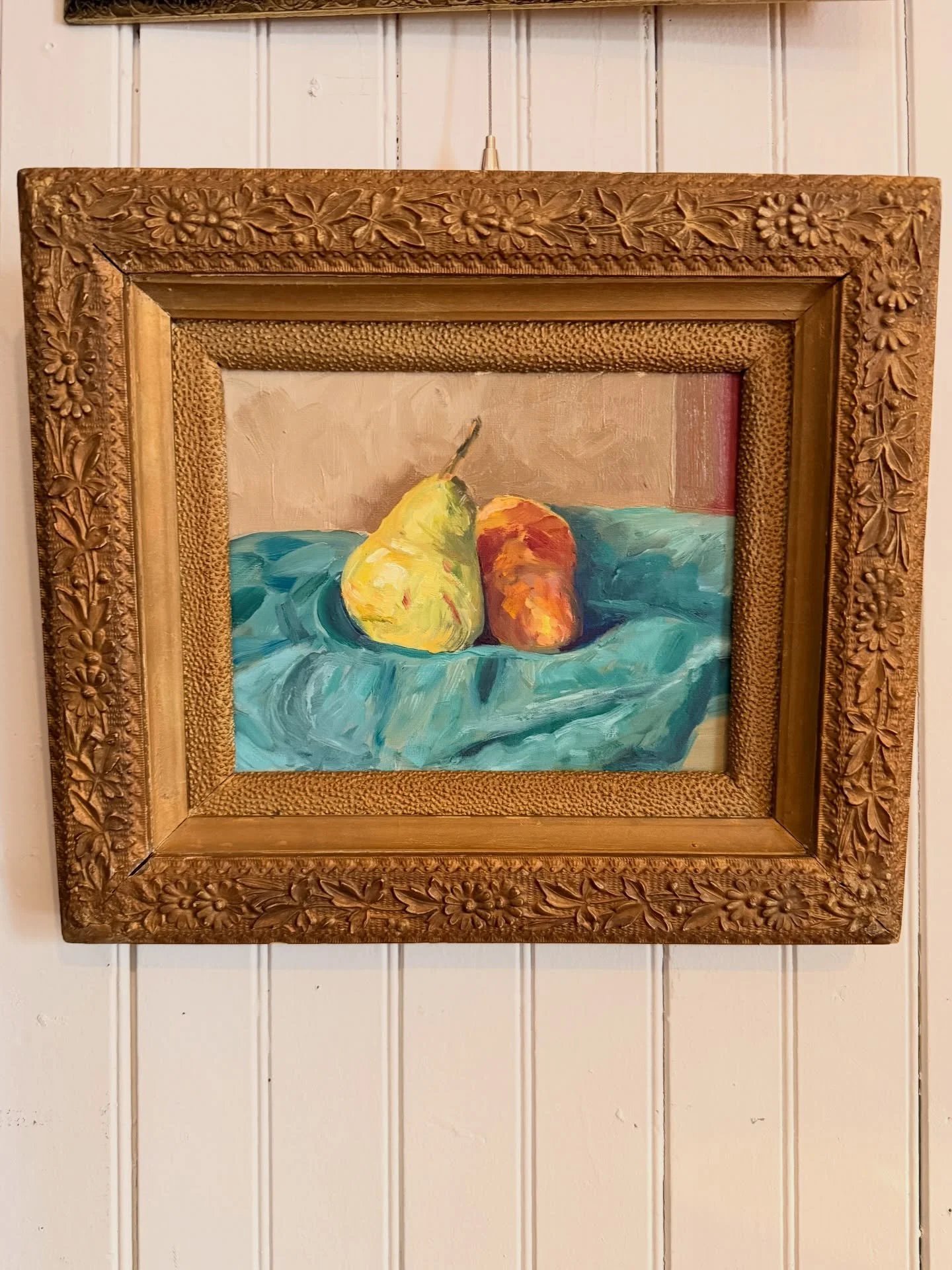A wonderful and colorful still life oil on canvas by Roberta Mayer. This piece is framed in an antique wood carved frame.
13.5 x 15.5 framed 
$175

call 215-798-6970 or stop in to purchase. All sales are final.
#originalartwork #stilllife #oiloncanva