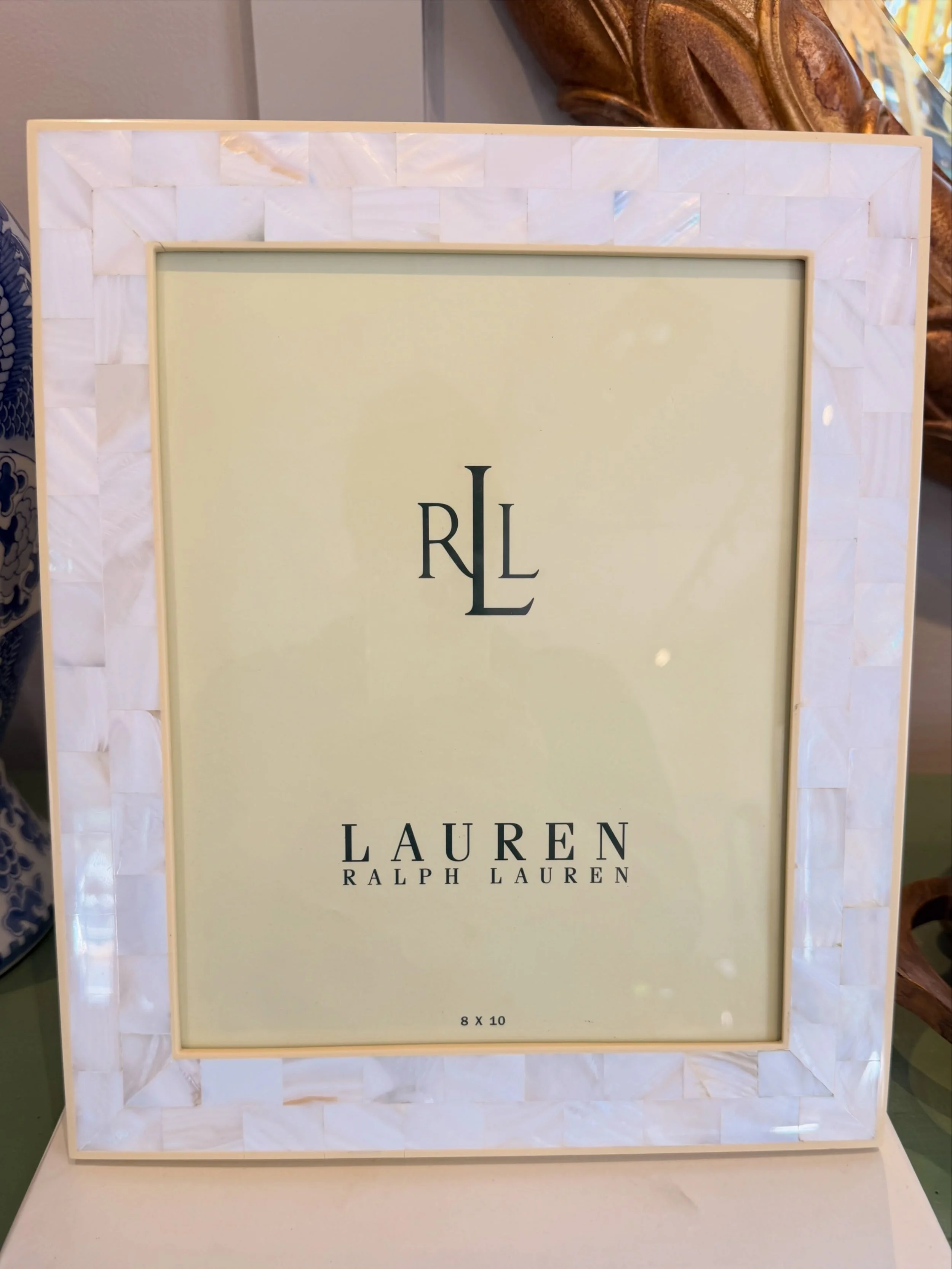 New in the box!
Ralph Lauren 8 x 10 Mother-of-Pearl frame.
$38.50

Call 215-798-6970 or stop in to purchase. All sales are final.
#ralphlauren
#ralphlaurenhome 
#motherofpearl 
#photoframe 
#buckscounty