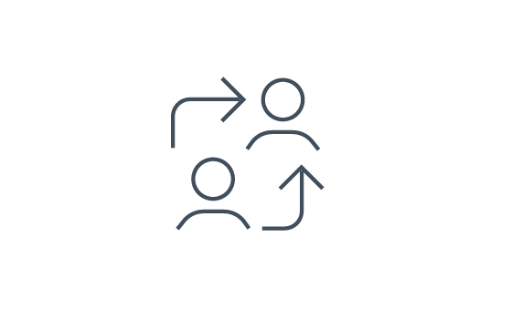 Forge Brand Guardians. The right partner for the right job. Flowchart illustrating the process of a person passing information to another person and then receiving feedback.