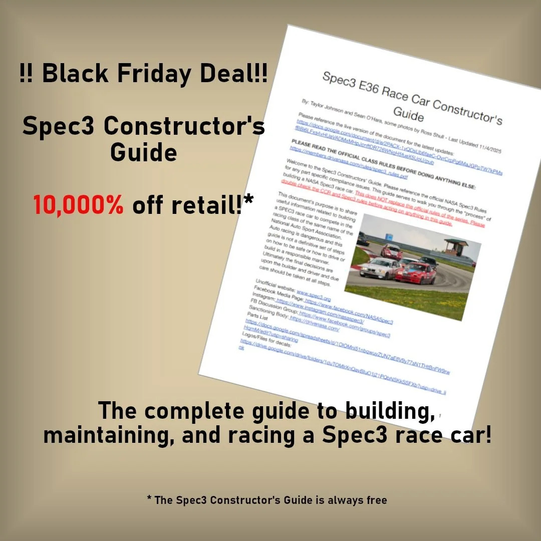 What good is a race series if you have to figure out how to build the car all on your own? There are no secrets here. Read the guide to learn how to build a race car with more smiles per dollar than anything else out there. Bought a Spec3 already bui