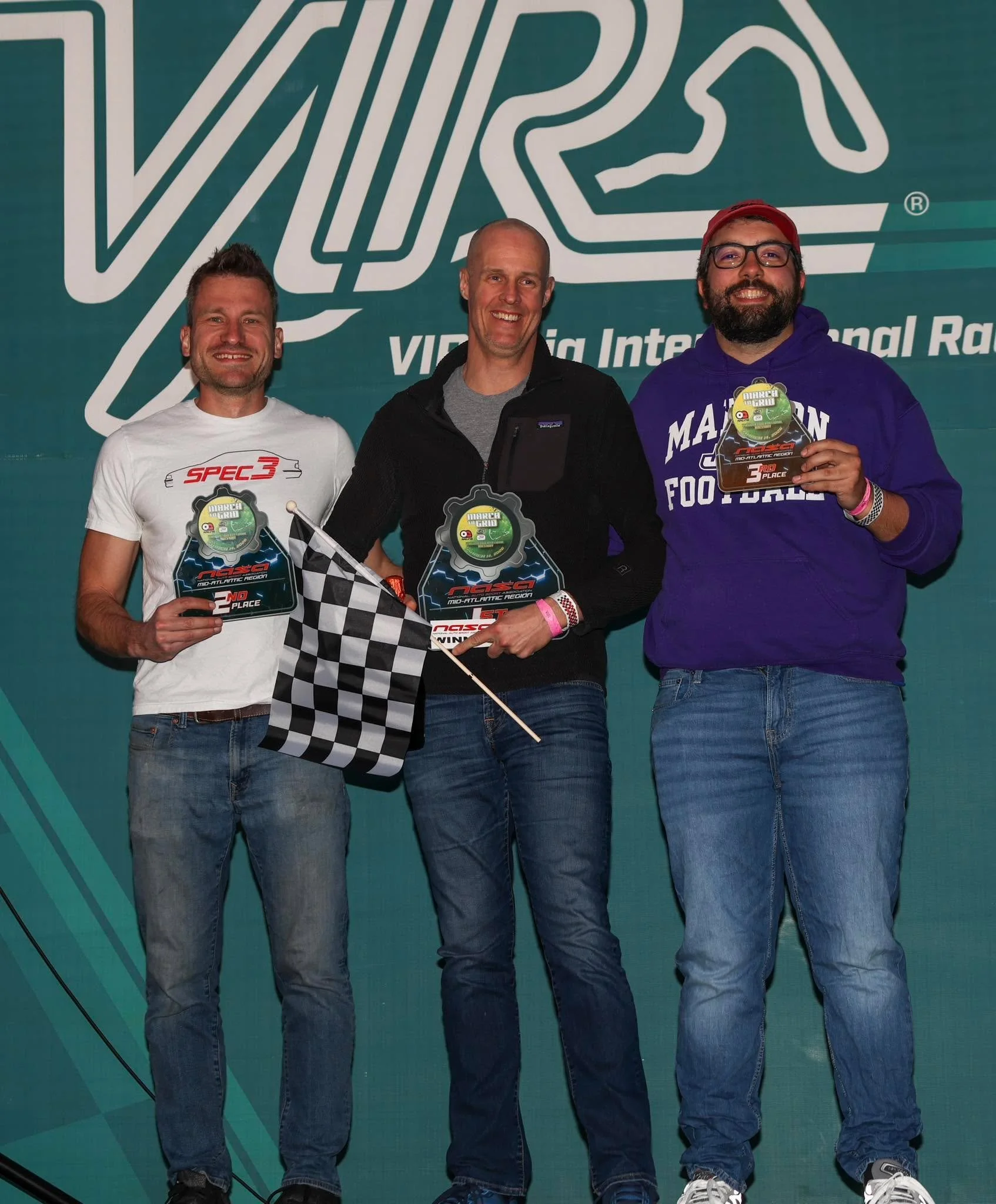 How about a Southeast, Mid Atlantic, and Northeast Spec3 racer sharing the podium in one of the most competitive fields to date? Your race 1 podium from VIR with NASA Mid Atlantic and Southeast