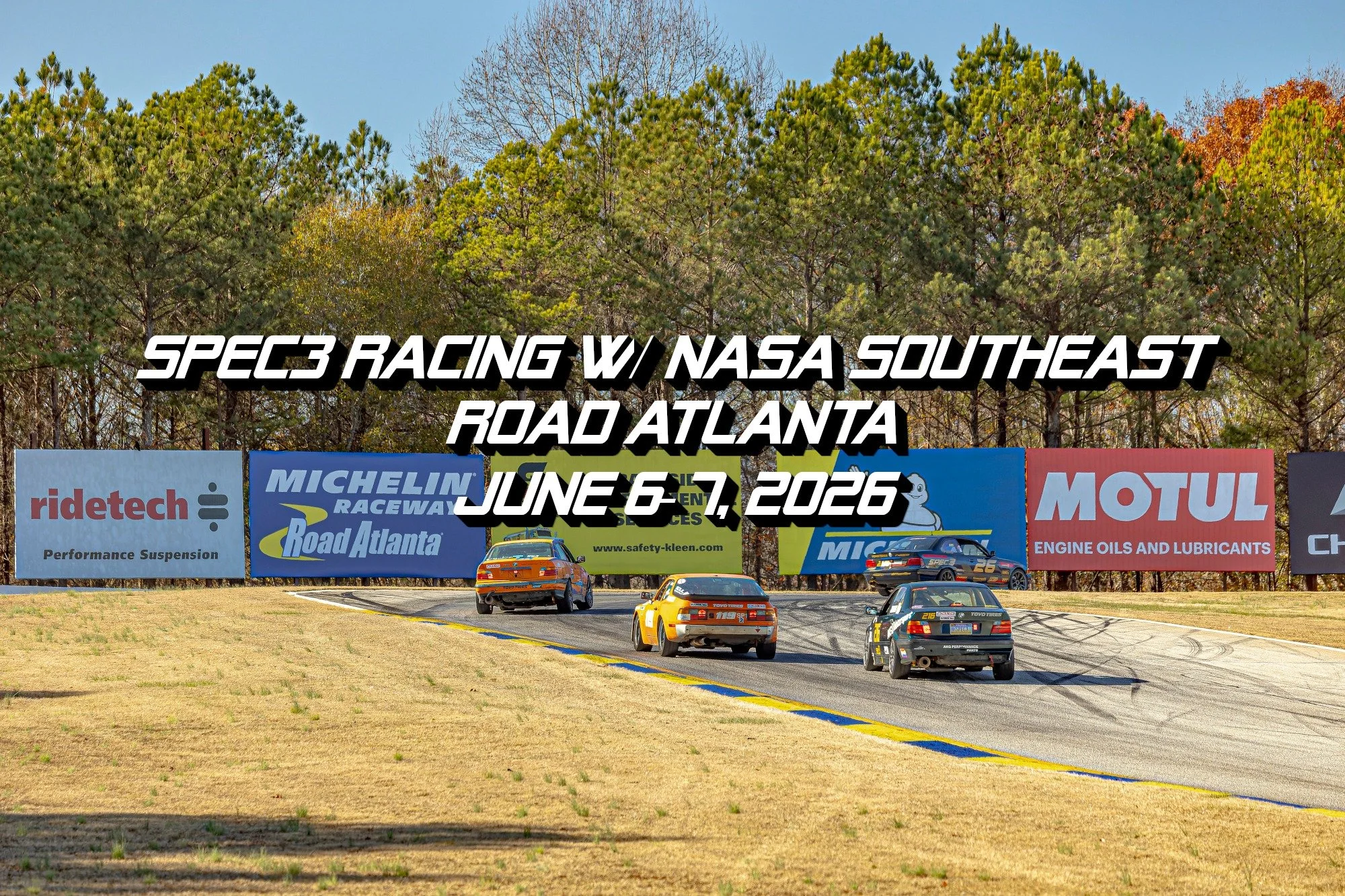 Spec3 coast to coast every weekend. VIR, Sonoma, and now Road Atlanta! Big ticket tracks for a big ticket class. 

Follow along on SpeedHive this weekend for live timing and follow us on Facebook to be alerted for in-car live streams! 

#bmw #e36 #ra