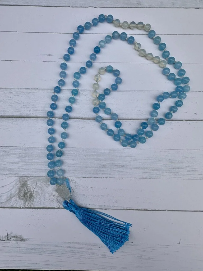 Ocean Whisper Hand-Knotted Gemstone Mala Necklace