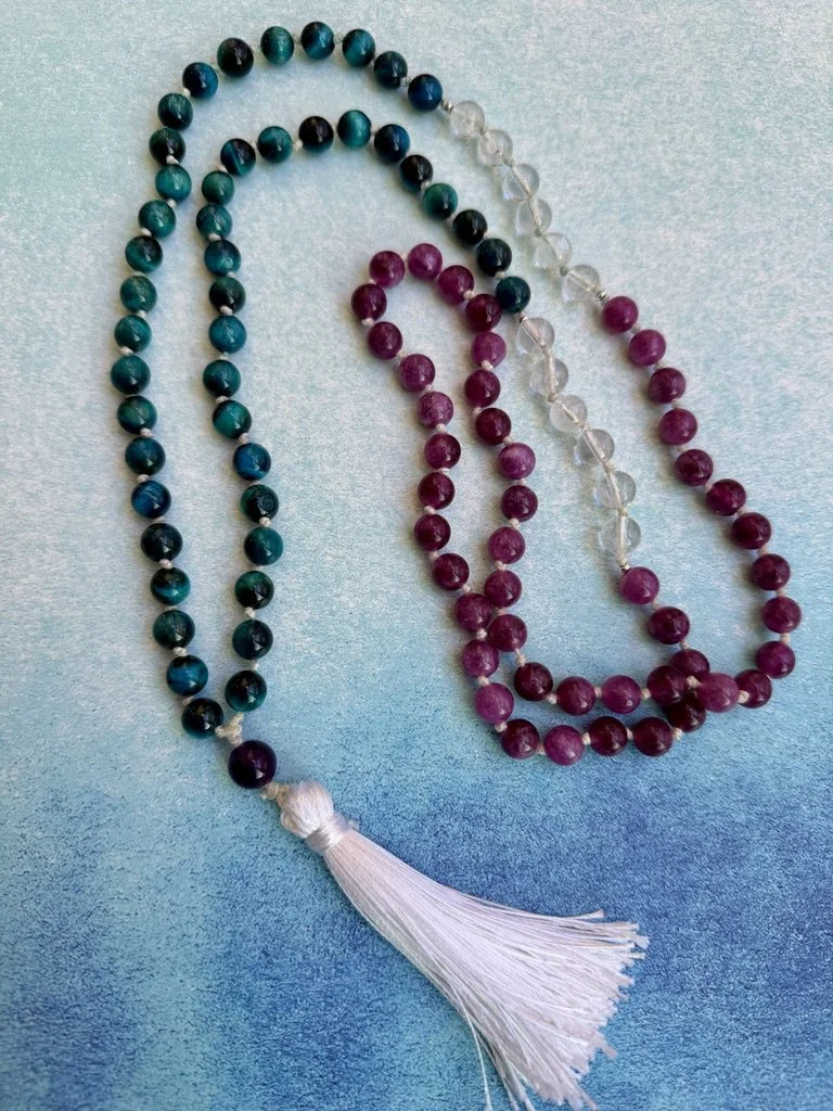 Celestial Bloom Hand-Knotted Gemstone Mala Necklace