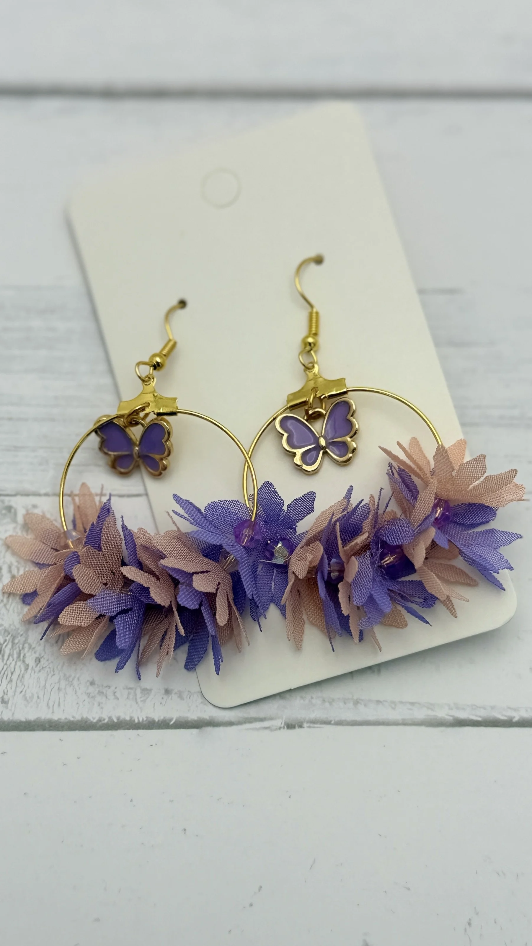 Butterfly Fabric Flower Hoop Earrings