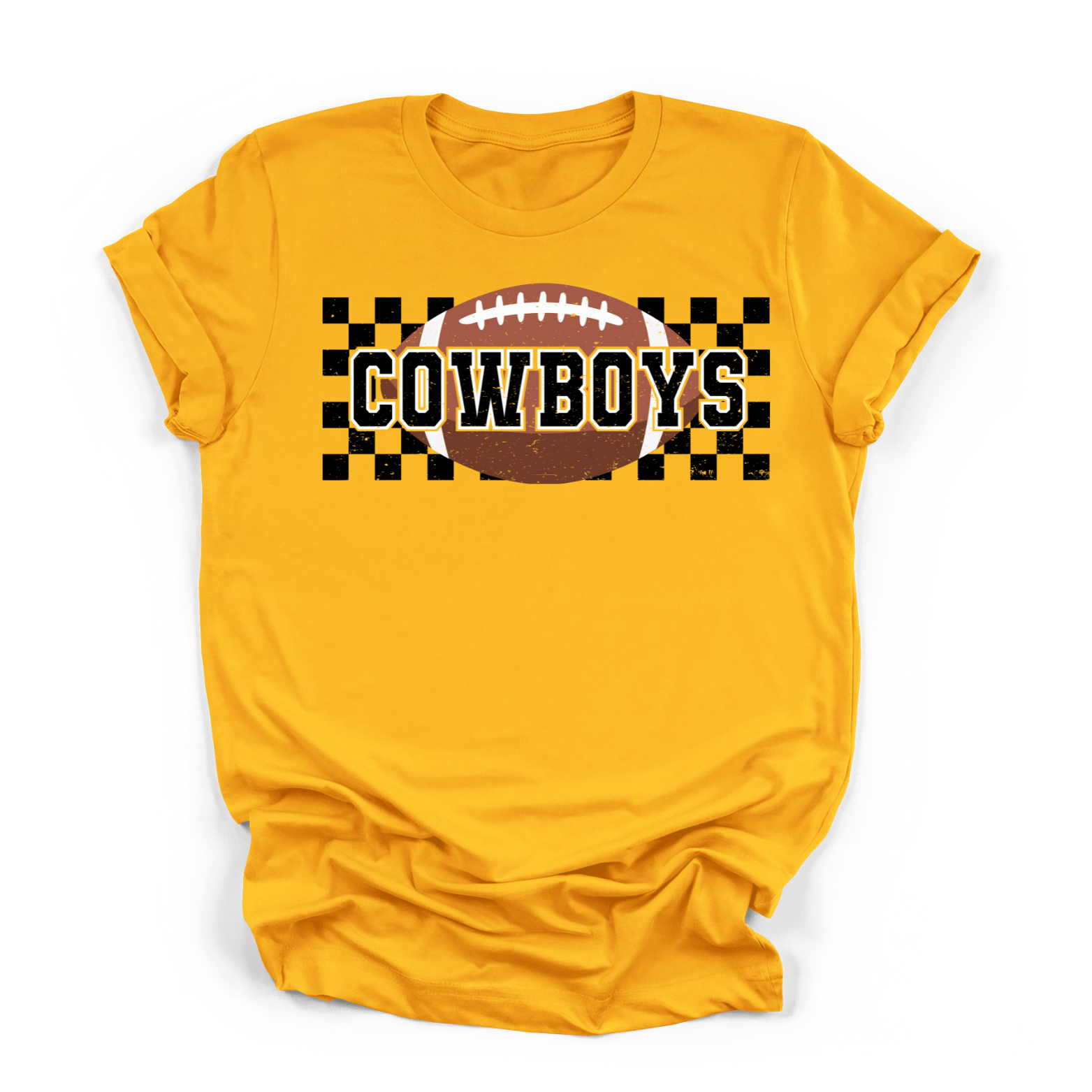 Cowboys Checkered Football Tee - Gold