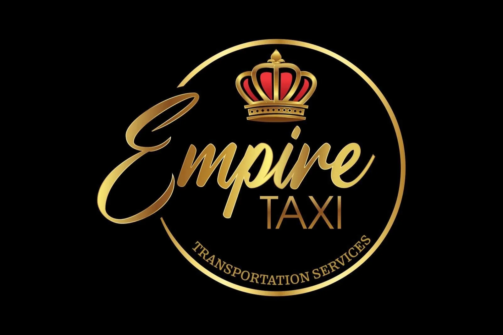 A logo for Emire Taxi with gold and red accents. It features a crown above the stylized text 'Emire Taxi' and includes a circular border with the words 'Transportation Services.'