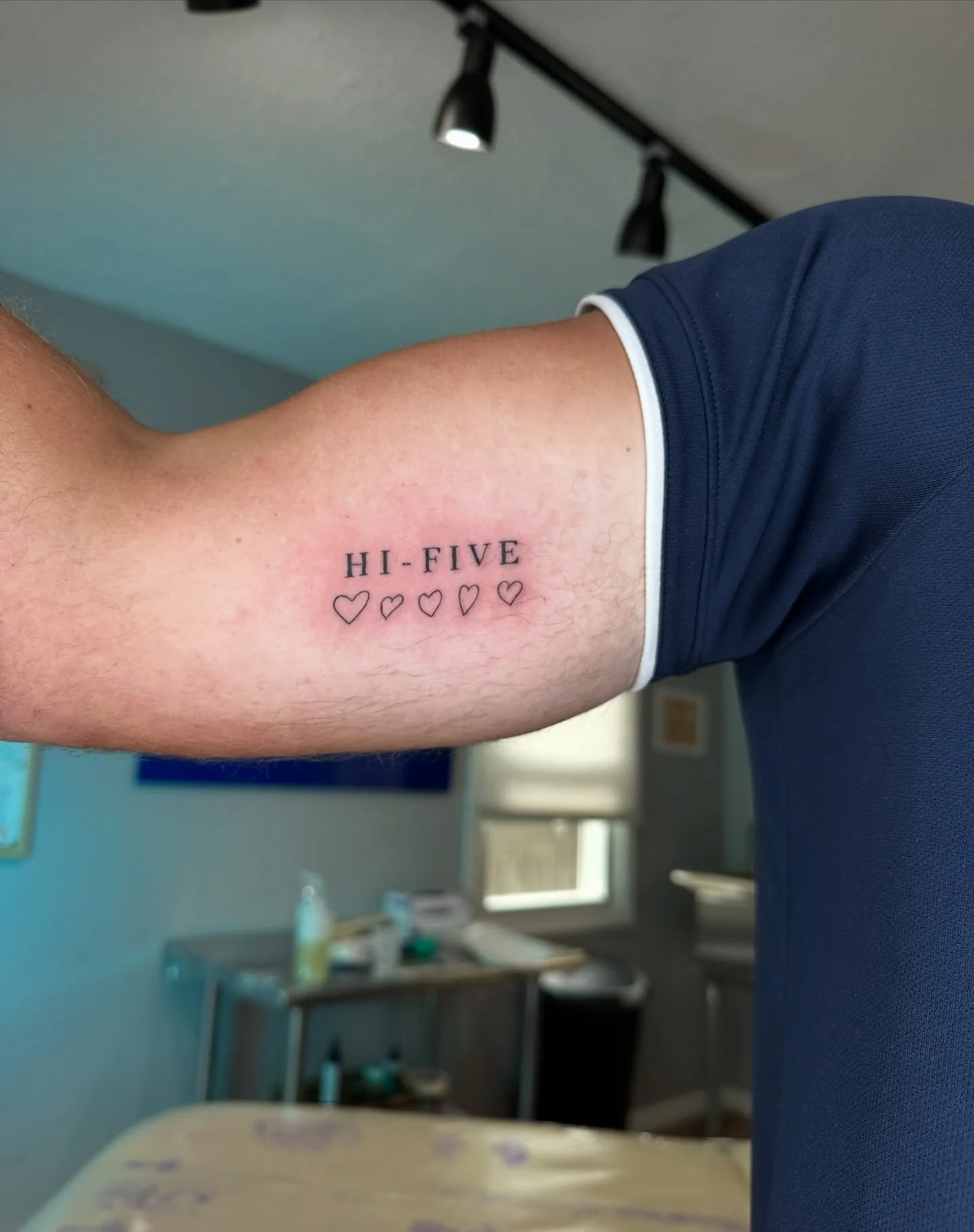 Their 5 kids have a pack name: HI-FIVE ✋
First tattoo for his kids. His idea included the hearts doodled by his hi-five (very sweet).
I had many ideas and suggestions and asked, is there a word you’d call them, as a group? And he had it. I l