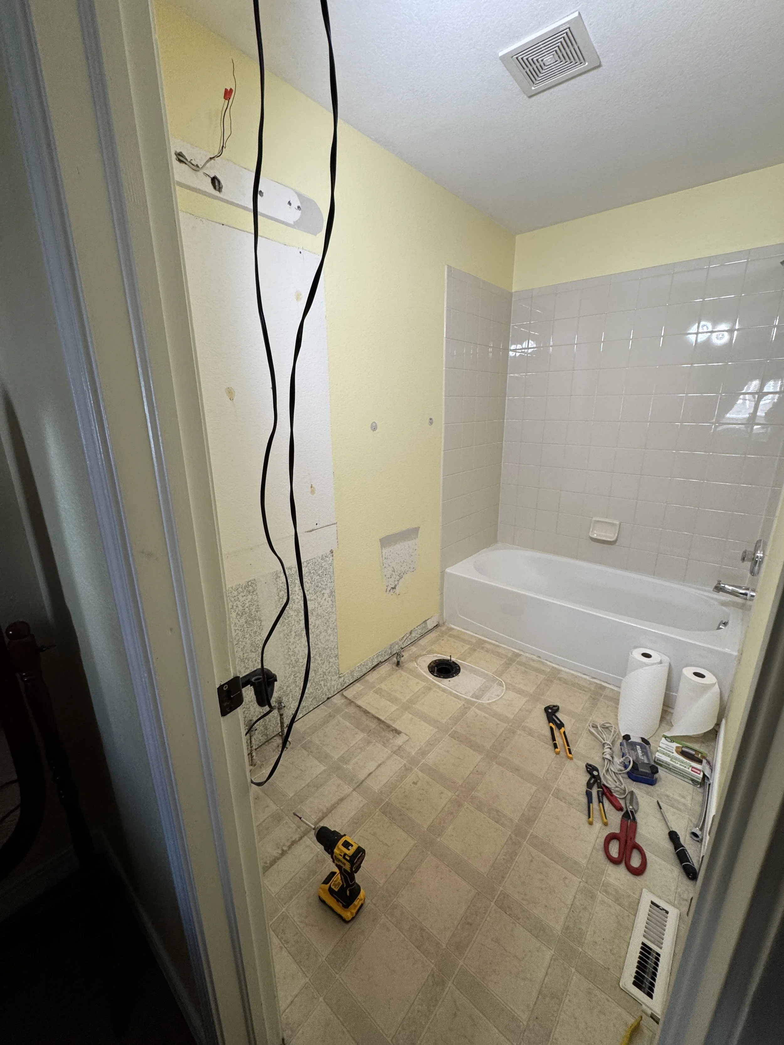 Vanity, lighting, plumbing, hardware, and toilet have all been removed.