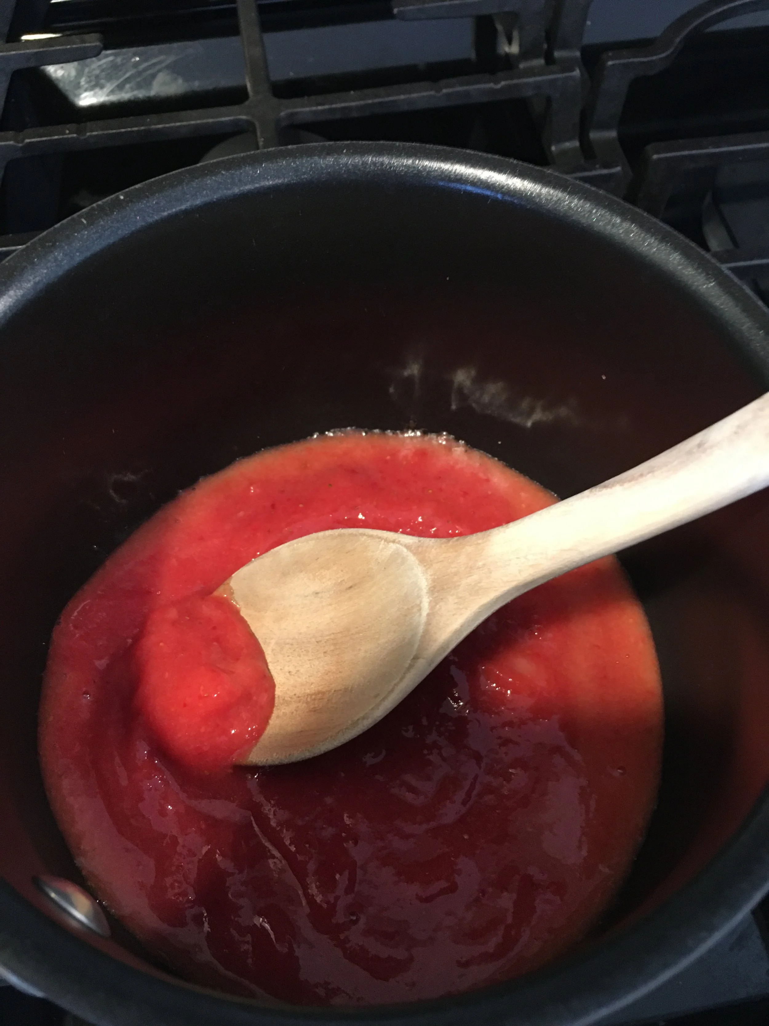 Basically, you puree strawberries, add a little lemon, salt, and maybe some sugar, and reduce by half over low heat.