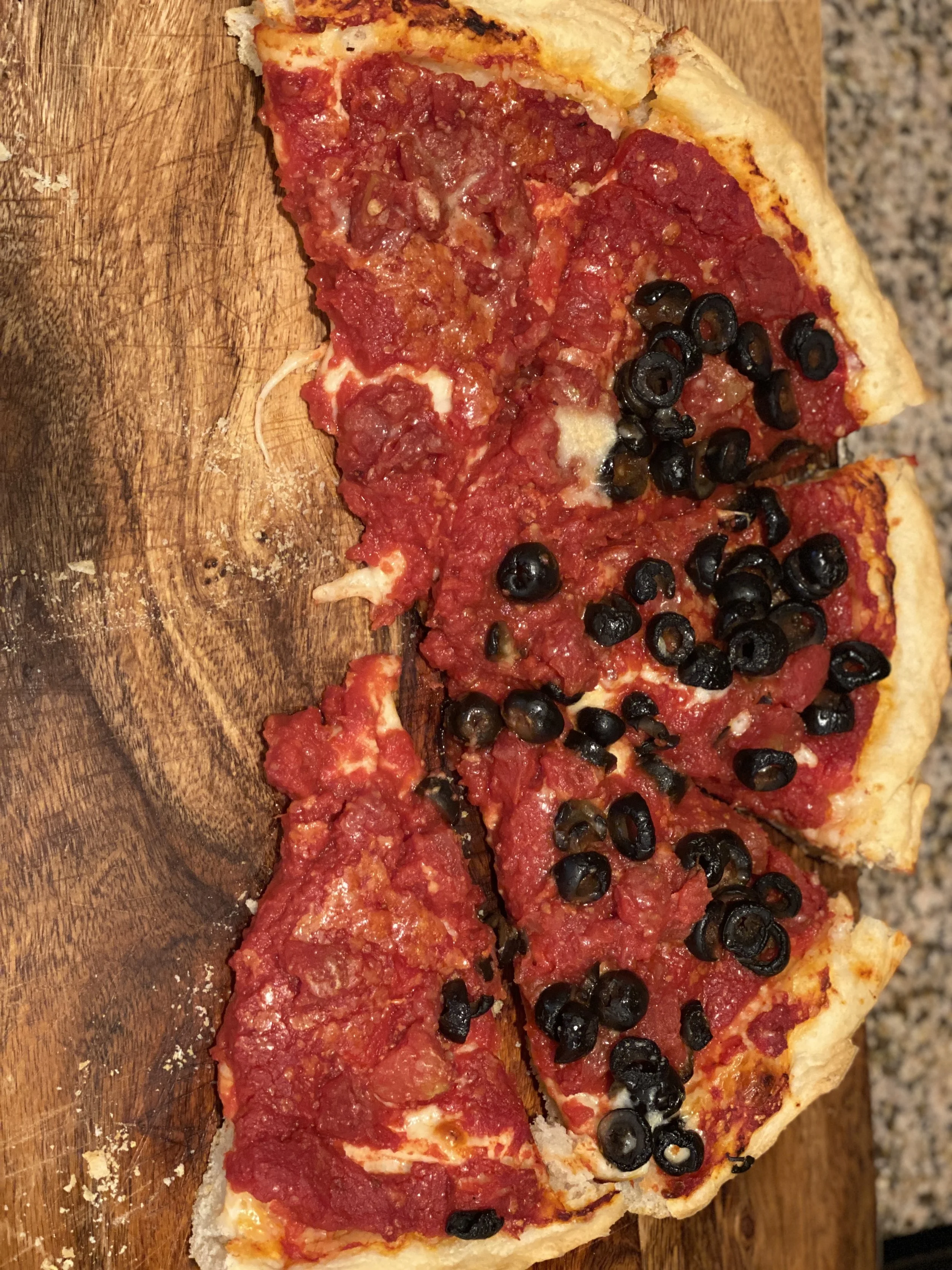 A quick shot of the homemade Lou Malnati's clone--obviously I was excited to make it and eat it, since this is the only photo I have of it.  I can tell you that it tasted EXACTLY like a Lou's, though!