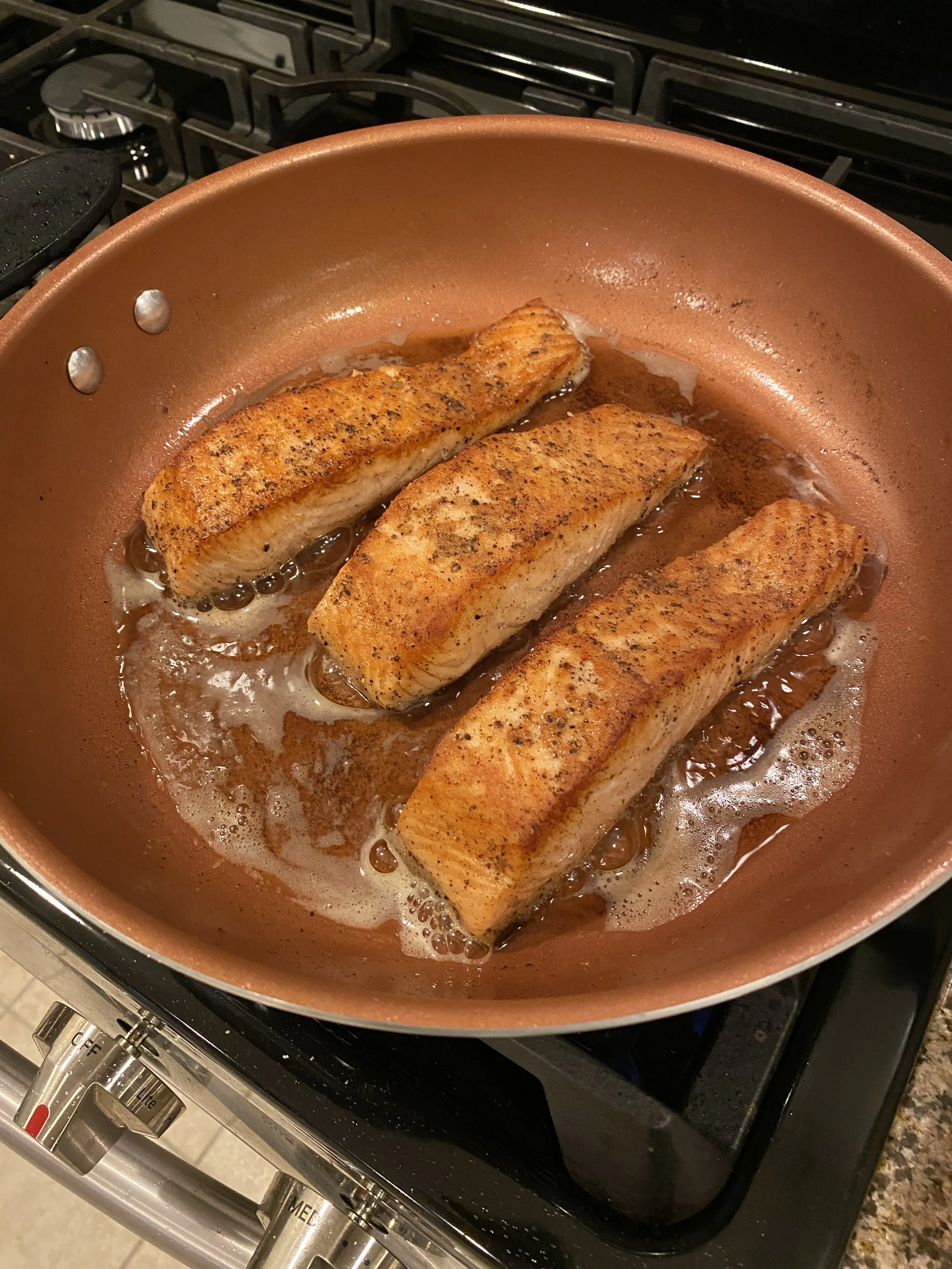 The PERFECTLY seared salmon filet.  It took me a TON of attempts to master this, but I think I am finally there.  :)