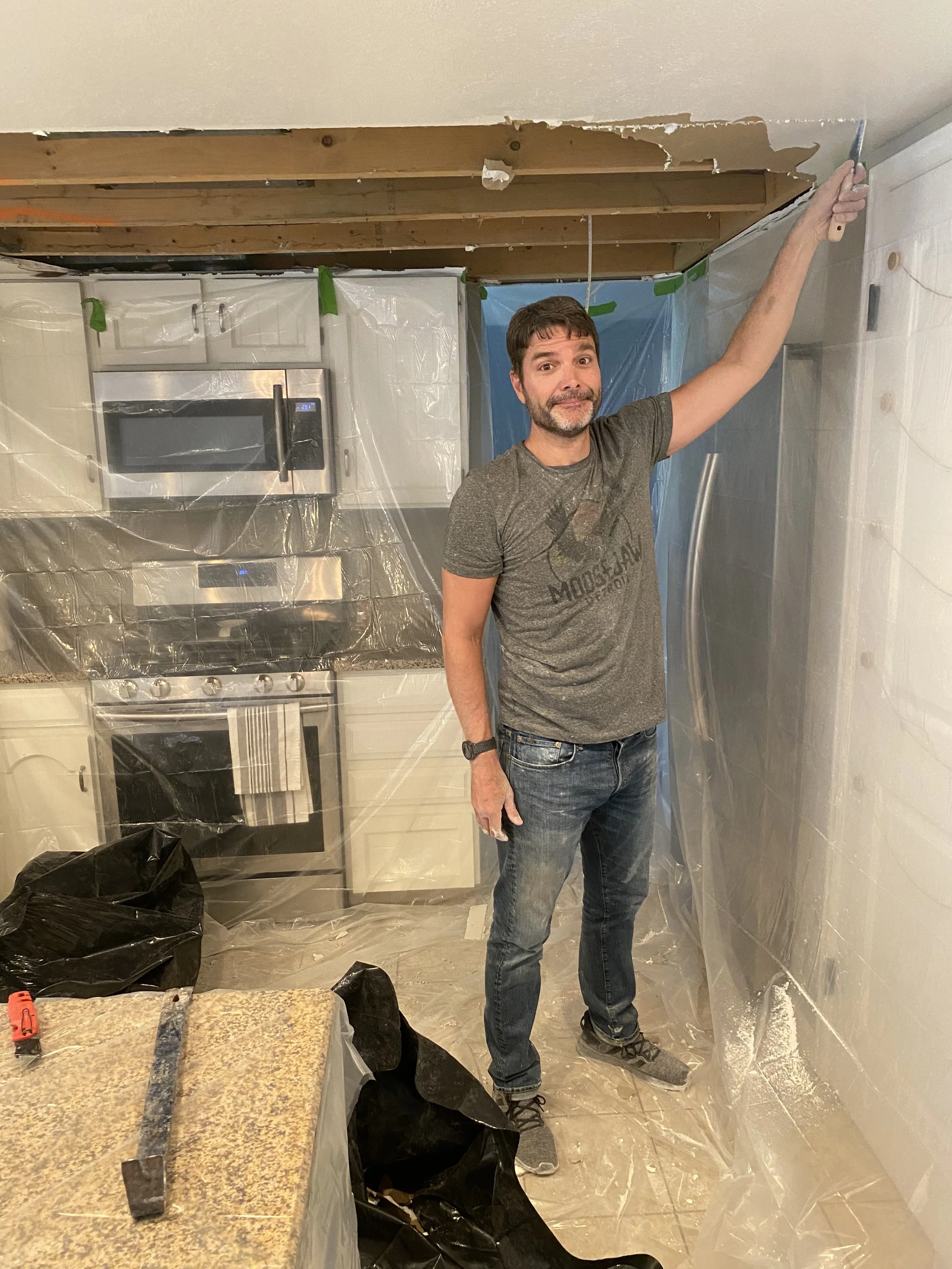 So this was the start--I had to remove the drop in the ceiling, in order to see what's what. :)