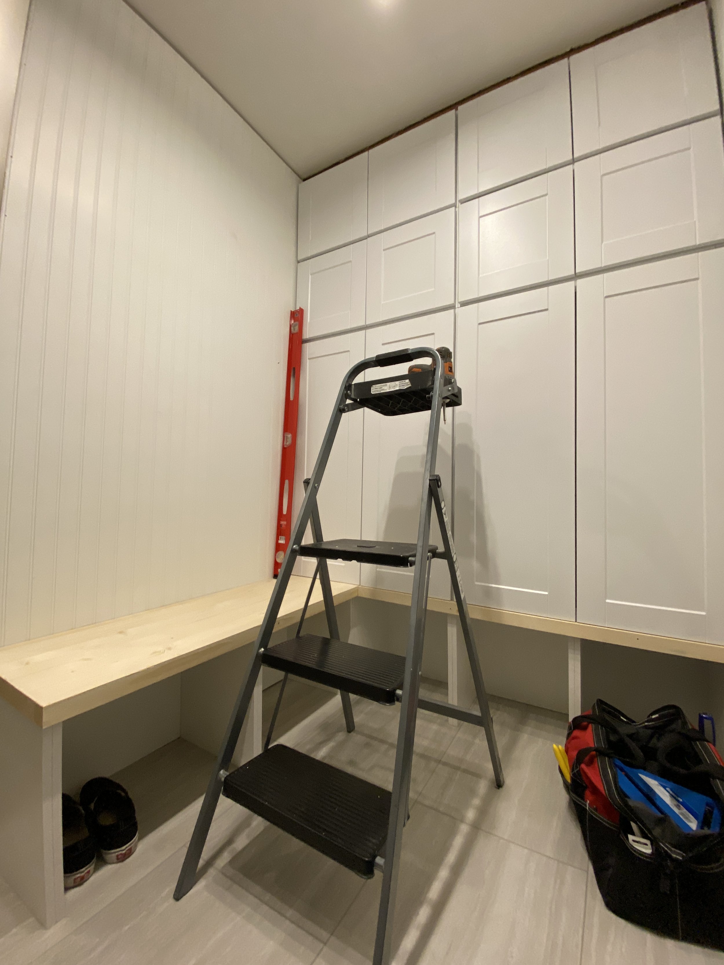 Cubbies are done, bench is ready for stain.