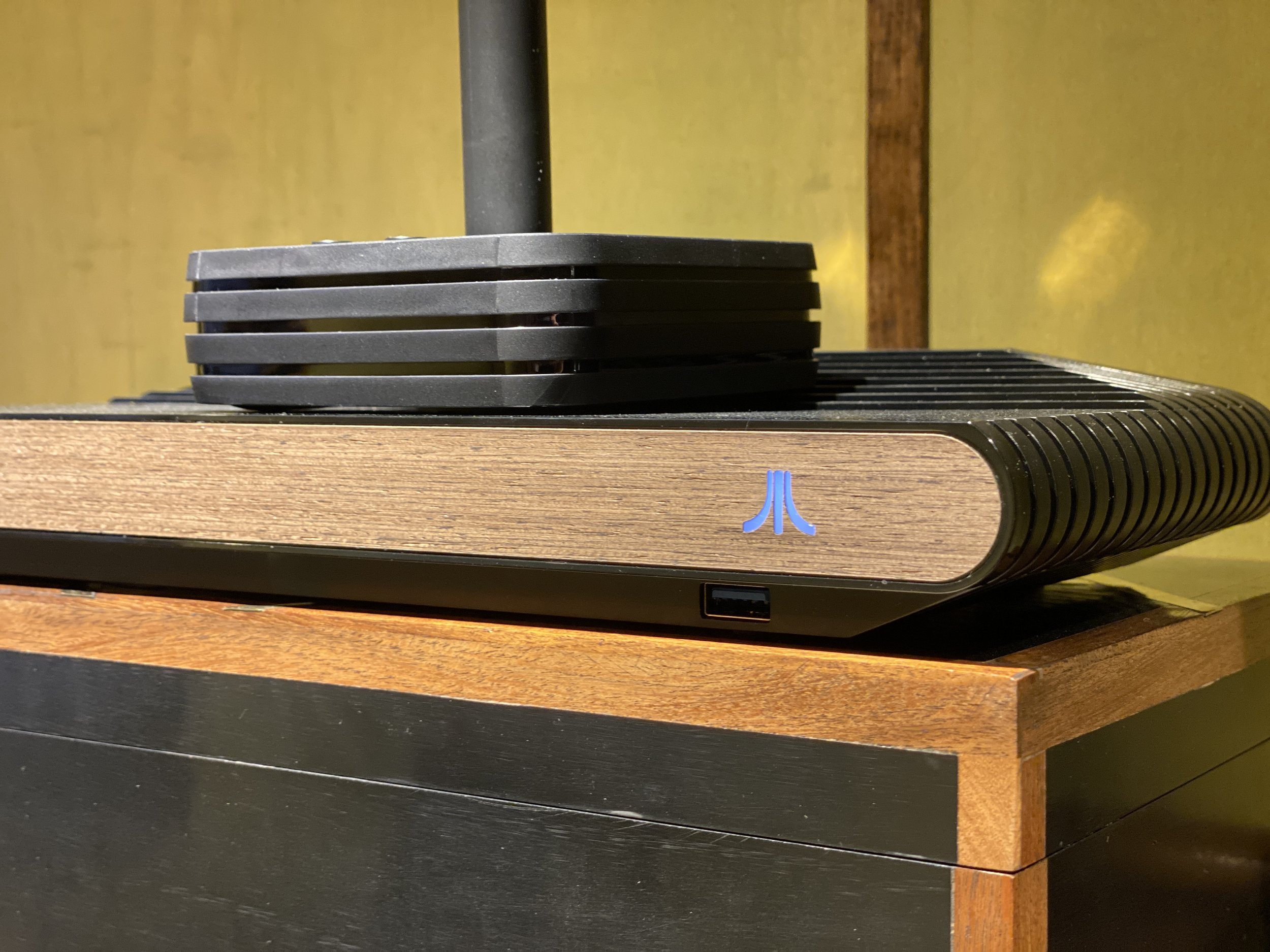 The new Atari gaming system... we can access and play any Atari games from the 2600 on. Super fun playing "Adventure" on the old TV!  