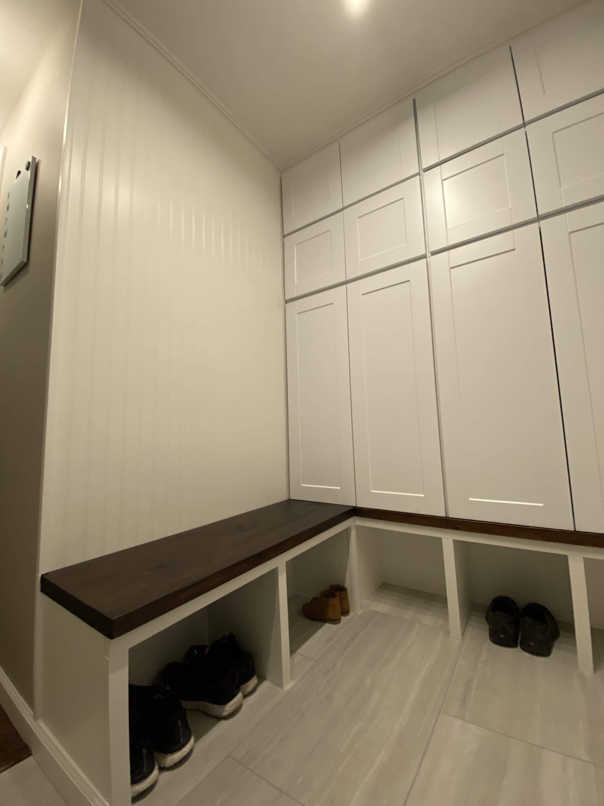 Mostly done, just needs hardware for the cabinet doors, a few wall hooks (with a couple at "Lily-height"), and some artwork.