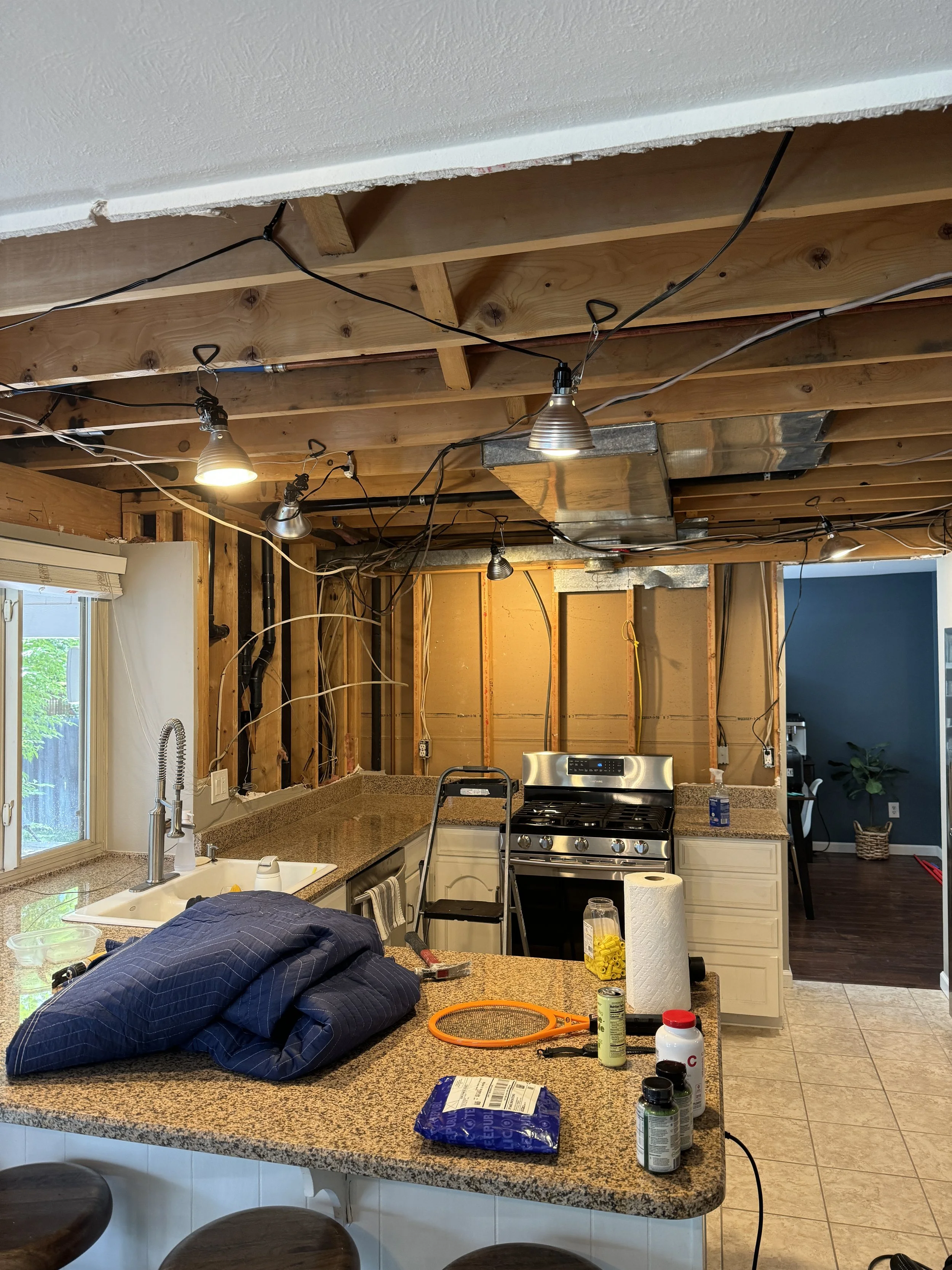 Well, lots of progress since my last update on this project!  We had a couple of unexpected delays, though:  the first was having to wait for the Heating and Air company to come and assess where to put our new return air line... we no longer need the