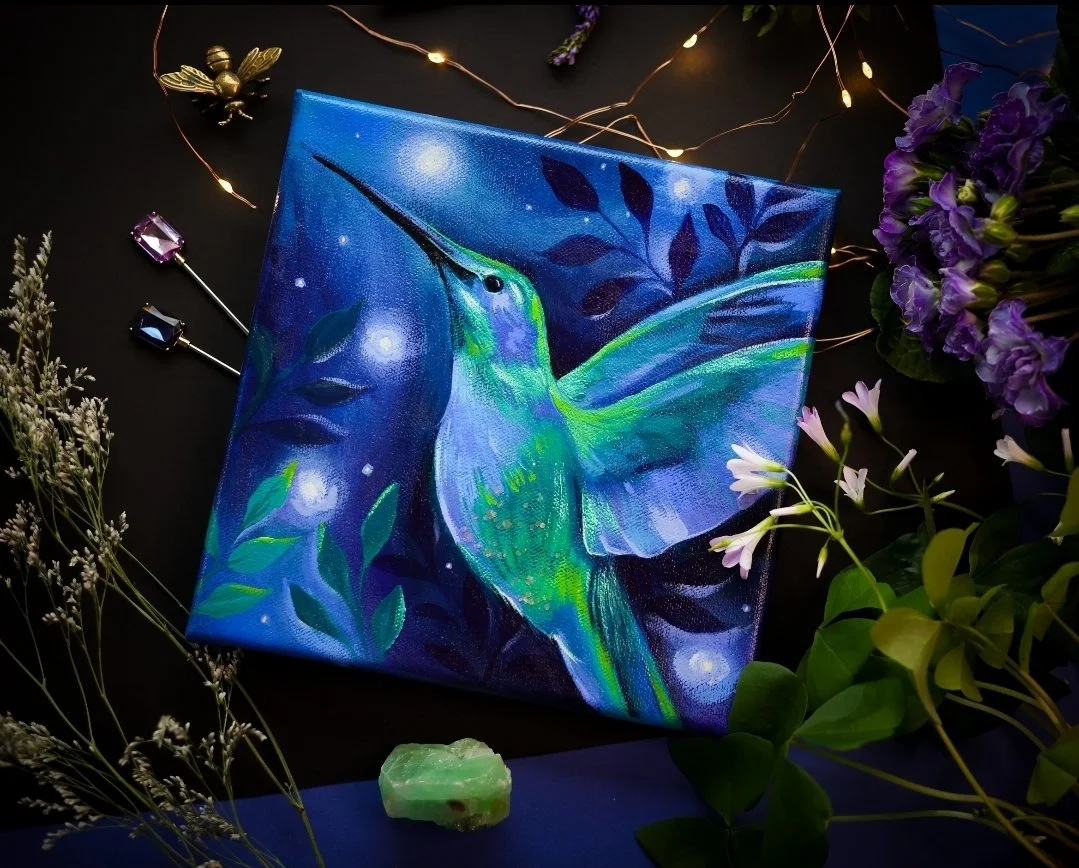 Hummingbord and sparkles painting