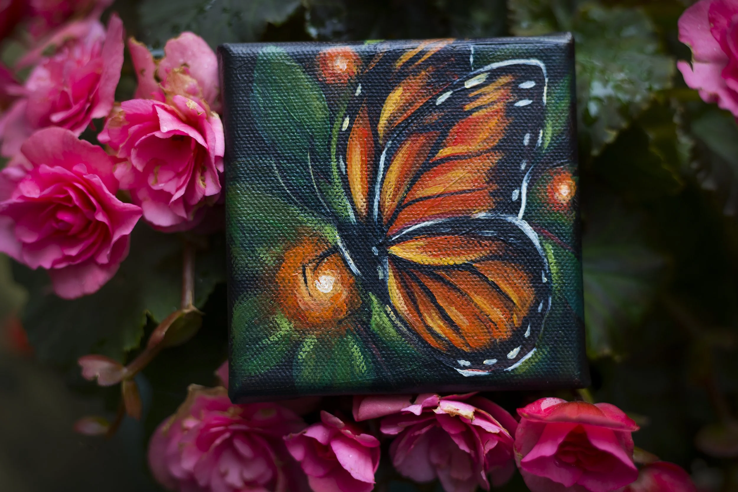 mini acrylic painting of a monarch butterfly
