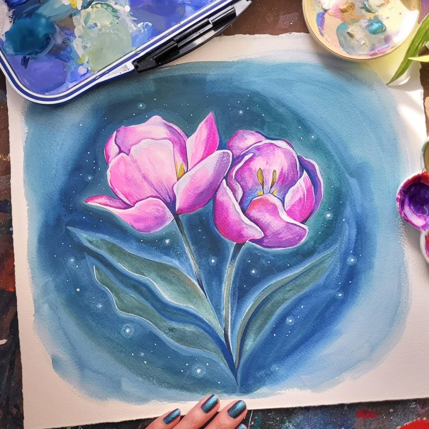 Don't you just love the way tulips glow and how unique they can be? Just like you✨️🌷
.
.
Gouache and watercolor tulips painting available ✨️
.
Photos from my own garden and around town and a painting with acrylics from a few years ago, maybe 5 years