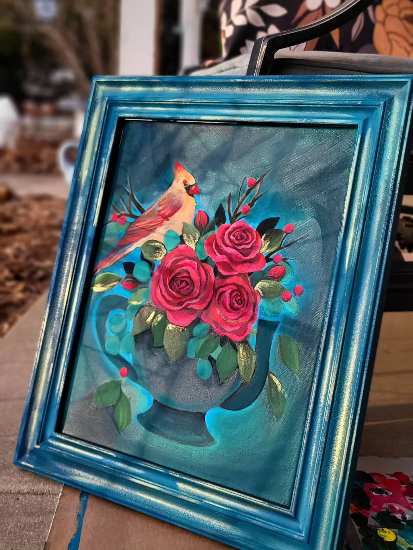 Mrs C and the Roses headed outside yesterday evening to get her new frame all painted to match! There's a sparkle/shift green applied over a mix of viridian and Prussian blue🩵💚 then the lighting hit just right! Pure magic ✨️

Help me choose a name 