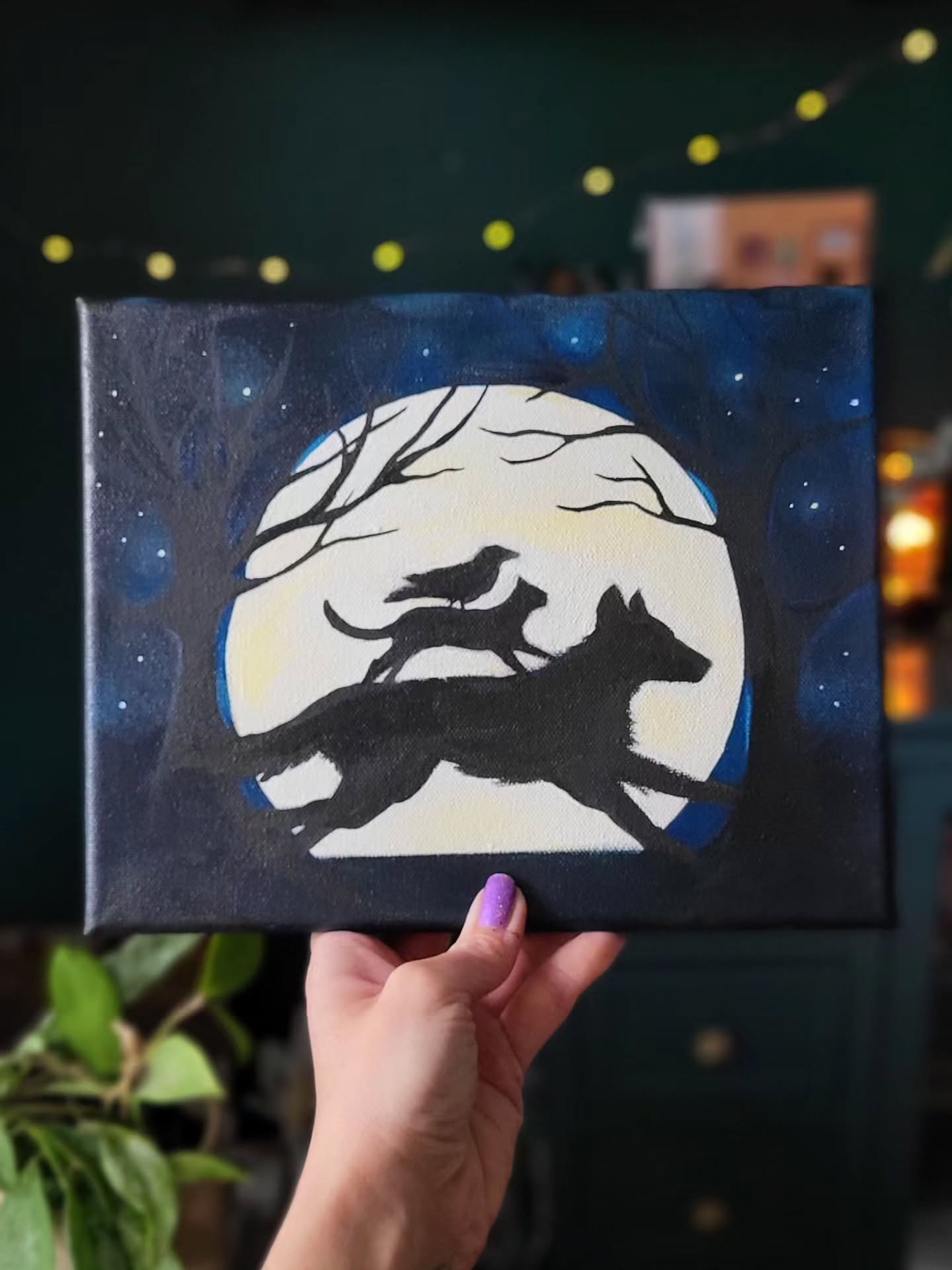 Who's driving this thing? (Thing being dog) 😂🐕🐈&zwj;⬛🐦&zwj;⬛
.
This painting is inspired by the crows that hang around my area, my black cat and my neighbor's black German shepherd (I call her black wolf). All these creatures are curious and full