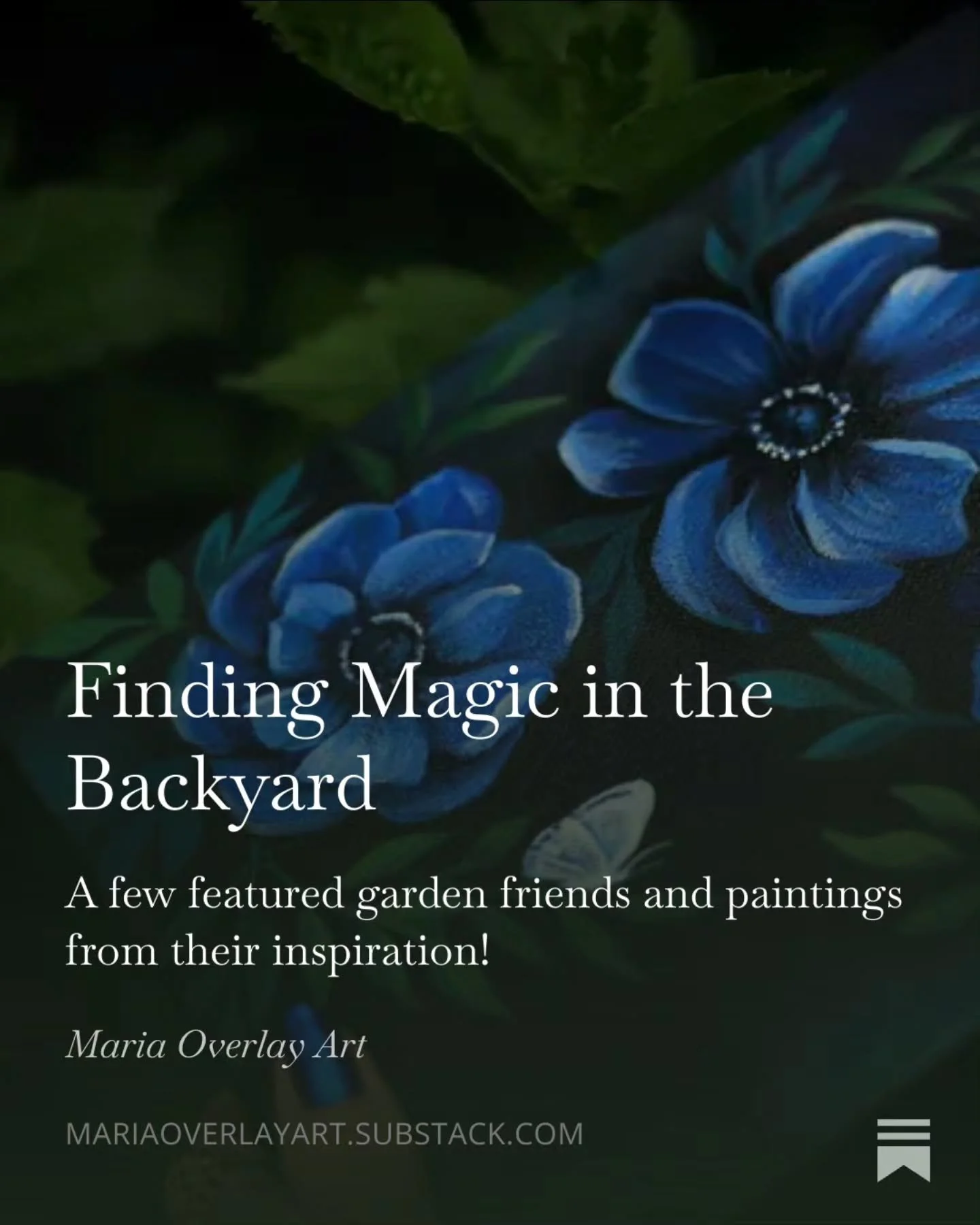 Today's Newsletter features some silly wildlife stories and a new series of paintings 💙
.
If you'd love to take a peek, you can click the link in my bio or visit:

https://open.substack.com/pub/mariaoverlayart/p/finding-magic-in-the-backyard

Thank 