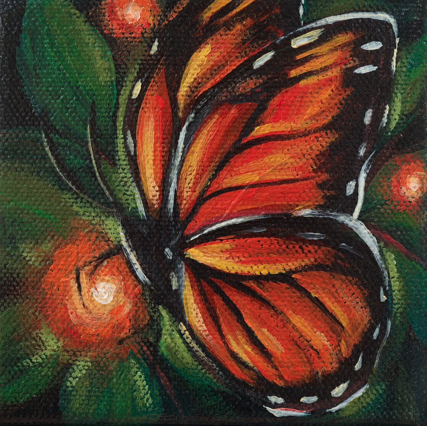 When I think of monarch butterflies, I don&rsquo;t just think of a pretty, striking, fluttering creature; I think of their perseverance, their capabilities, and their guidance!🦋
.
4x4 inch Acrylic Painting on Cotton Canvas 😍 
.
New Paintings this F