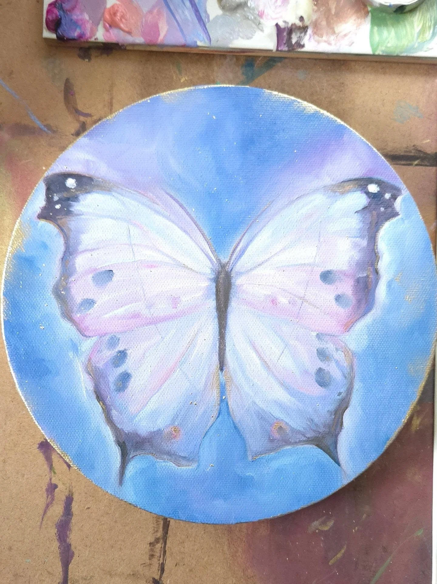 Today's Butterfly 🦋
.
.
The Mother of Pearl 💜
.
A few more details, then she is finished, though I had the thought to add resin over her, what do you think?💜