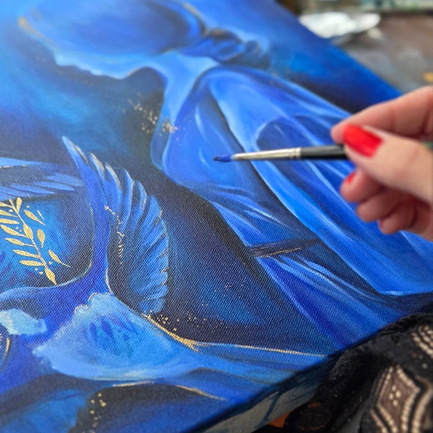 💙💙💙💙

I tried colored pencils over acrylics on cotton canvas- turns out, it works and it super cool! Another tool added to the mixed media toolbox! 💙✨️