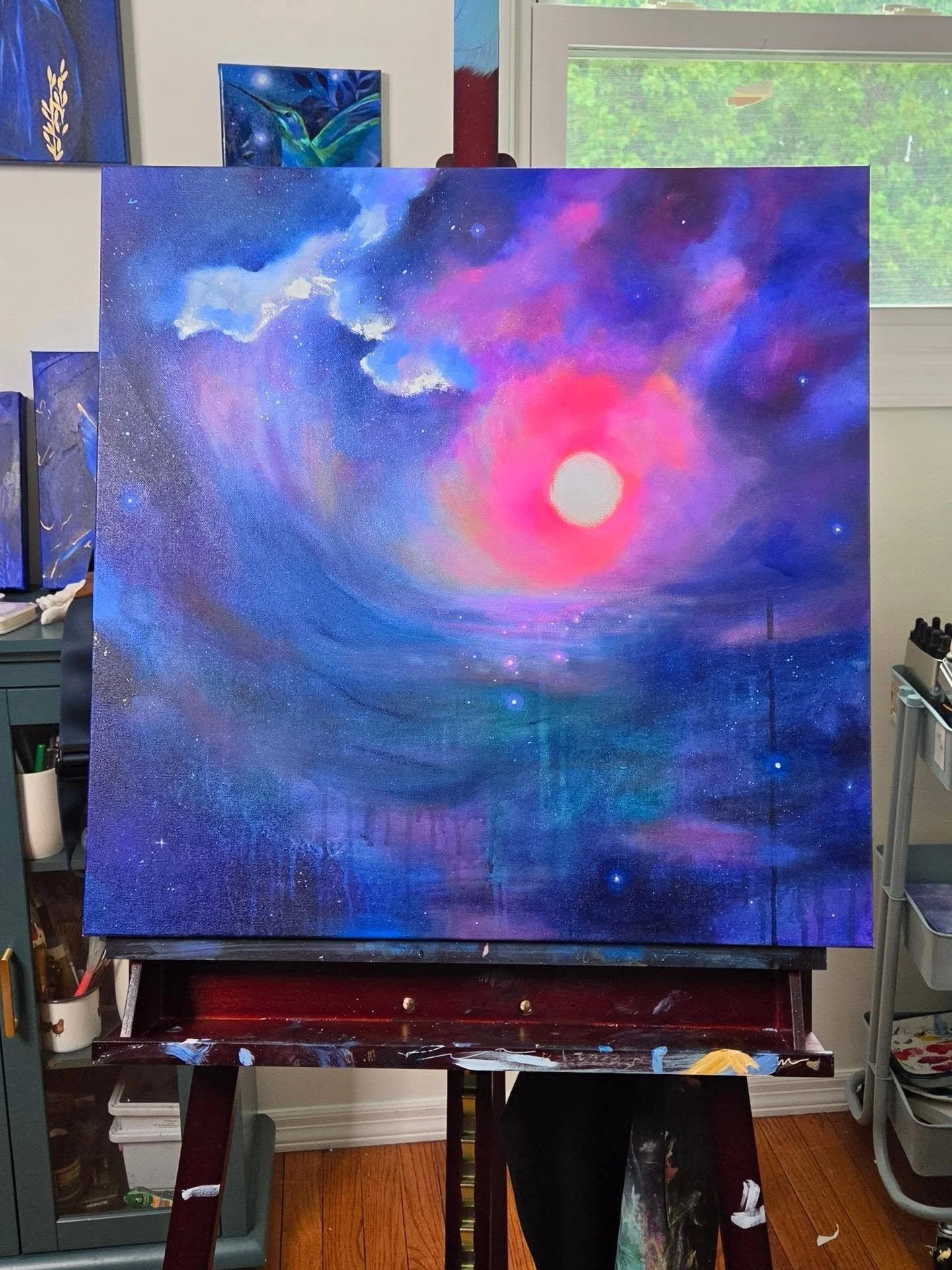 Having a lot of fun with this one! No source, it's all made up- just letting the painting guide my decisions🌌✨️
.
More to go on this one!✨️