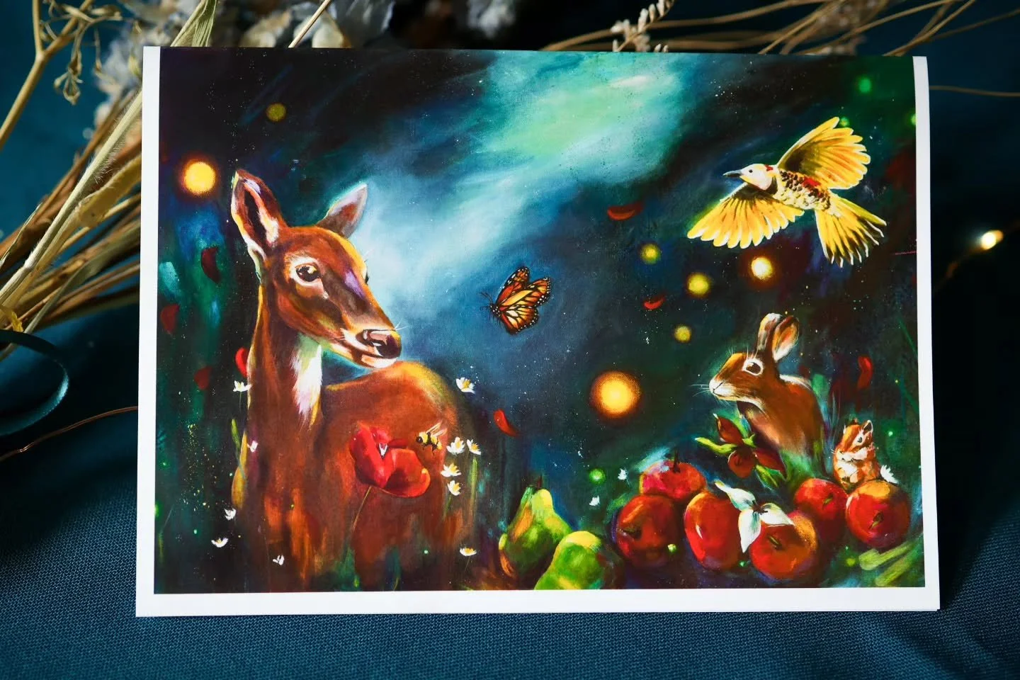 New Greeting Cards in the Shop✨️🍃🦌
.
The Magical Garden Gathering featuring the woodland creatures, chipmunk, flicker, rabbit, butterfly, bee and deer gathering together ✨️
.
Winter Solstice, a soft and sweet doe with lush and juicy colors with plu