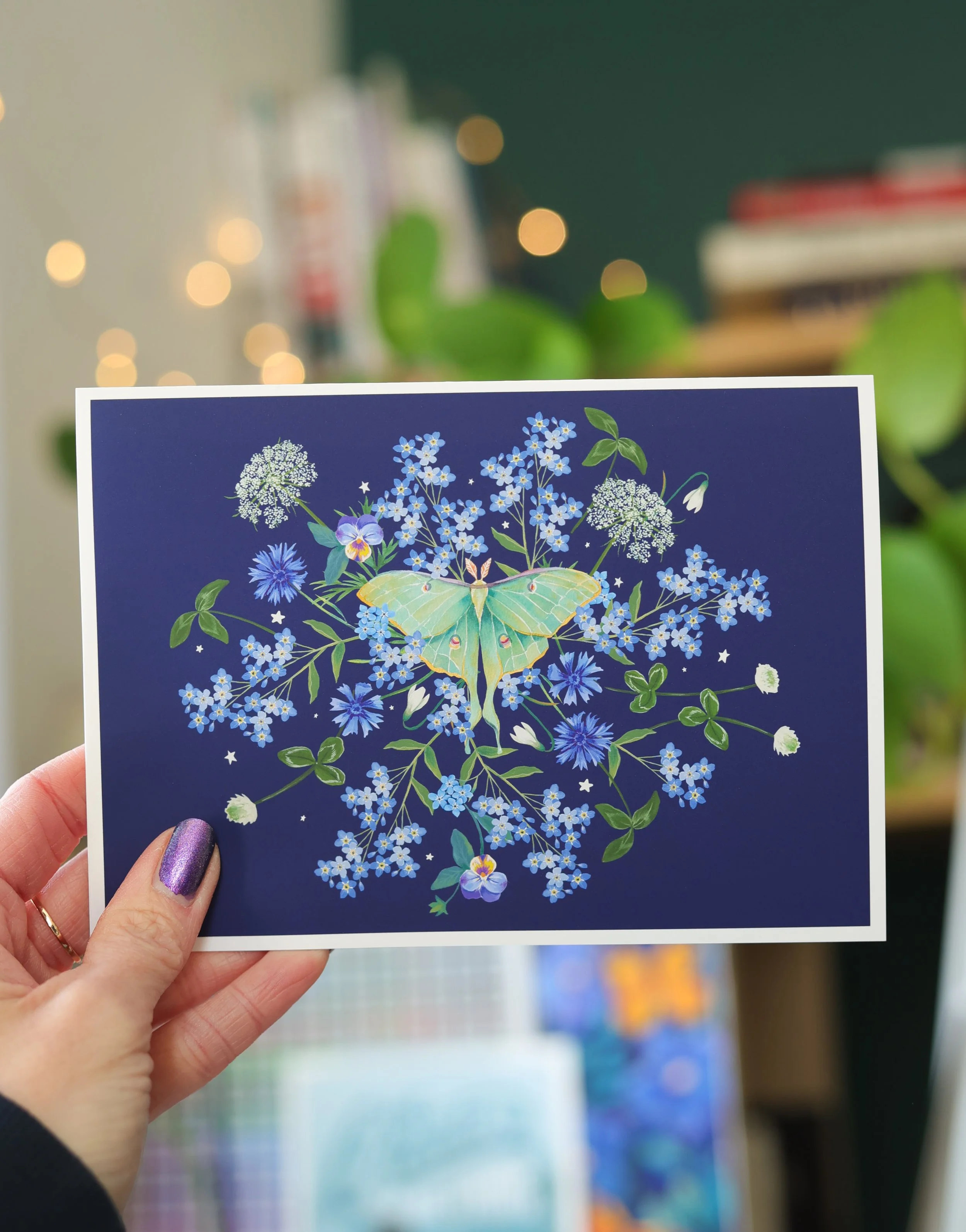 Luna Moth and Florals Greeting Card