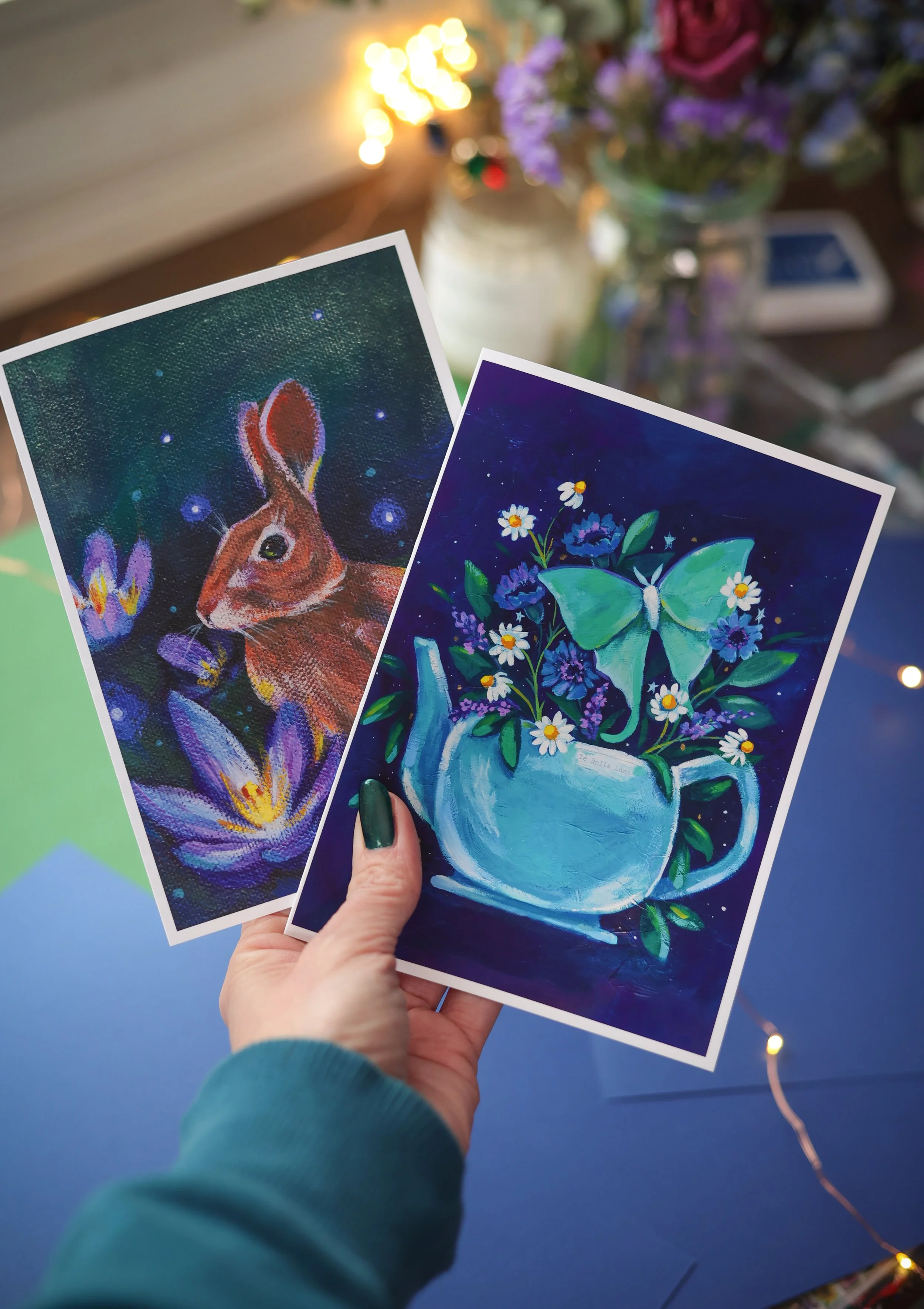 bunny and flowers and tea pot art prints