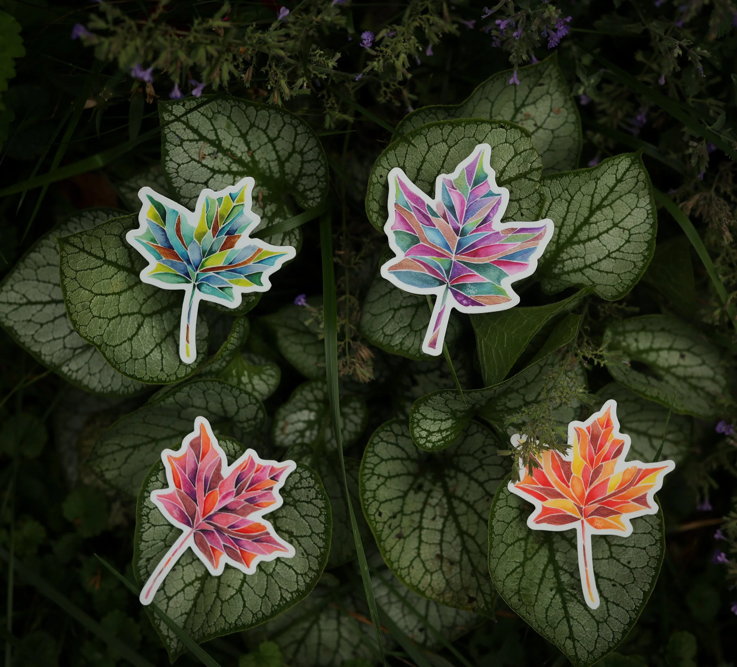 Watercolor Mosaic Style Leaf Sticker Bundle