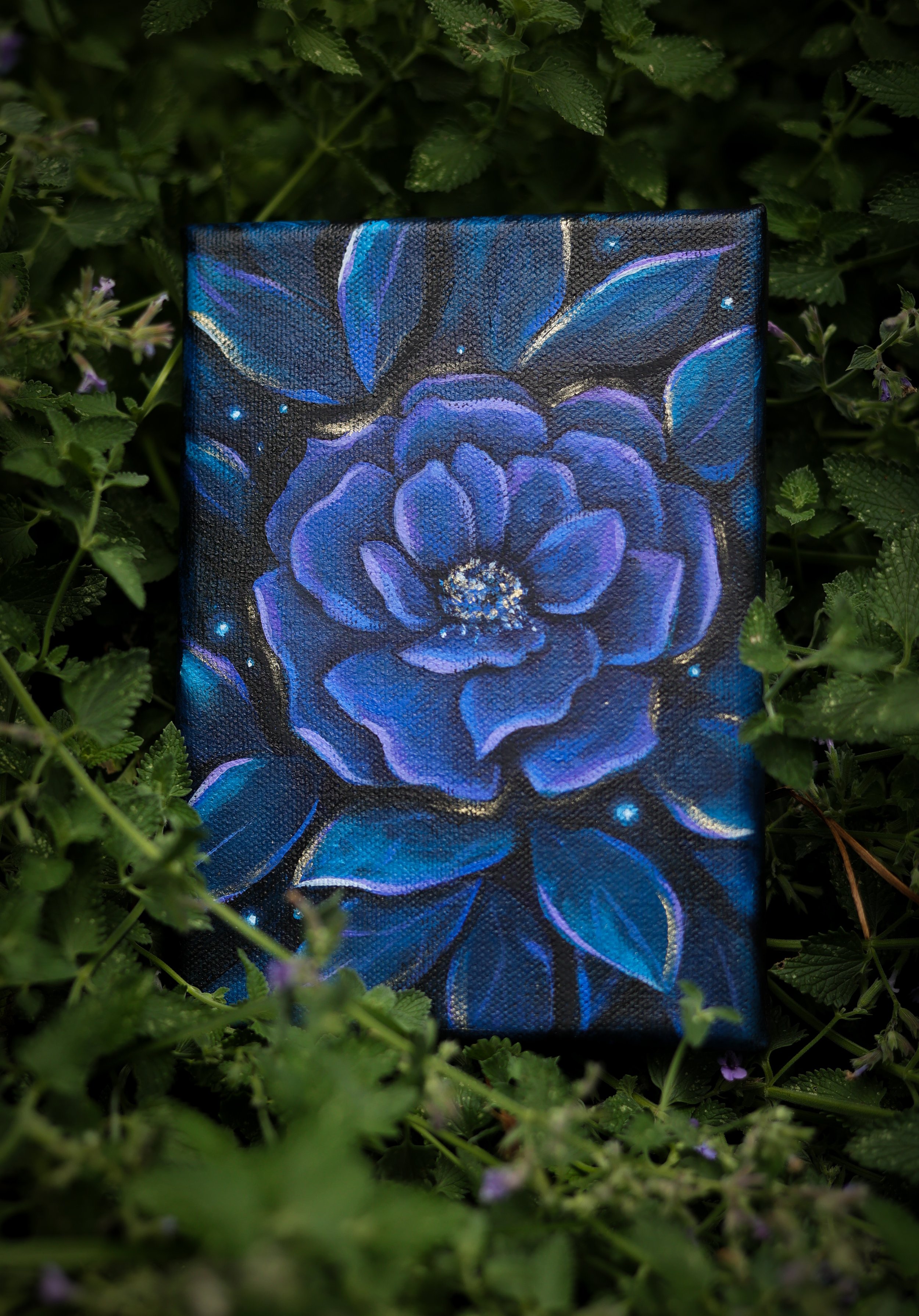Purple and Teal Roses Art in Oil Paints