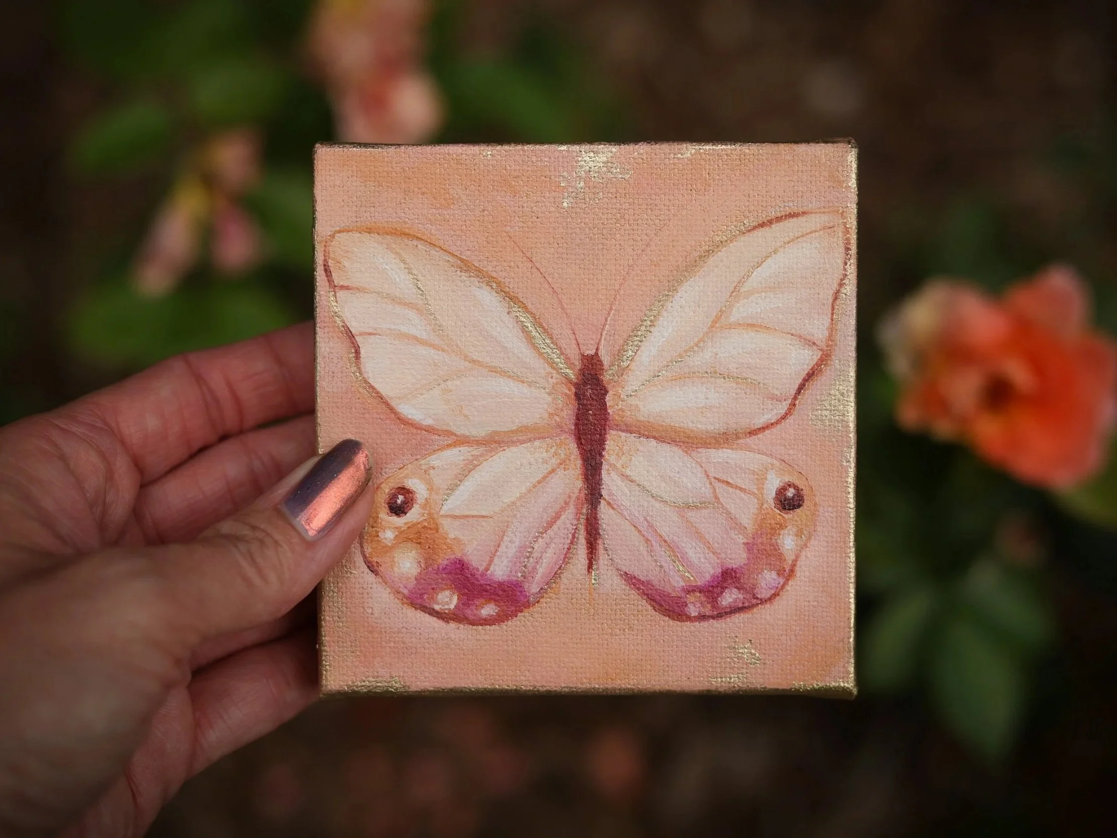 pink butterfly oil painting
