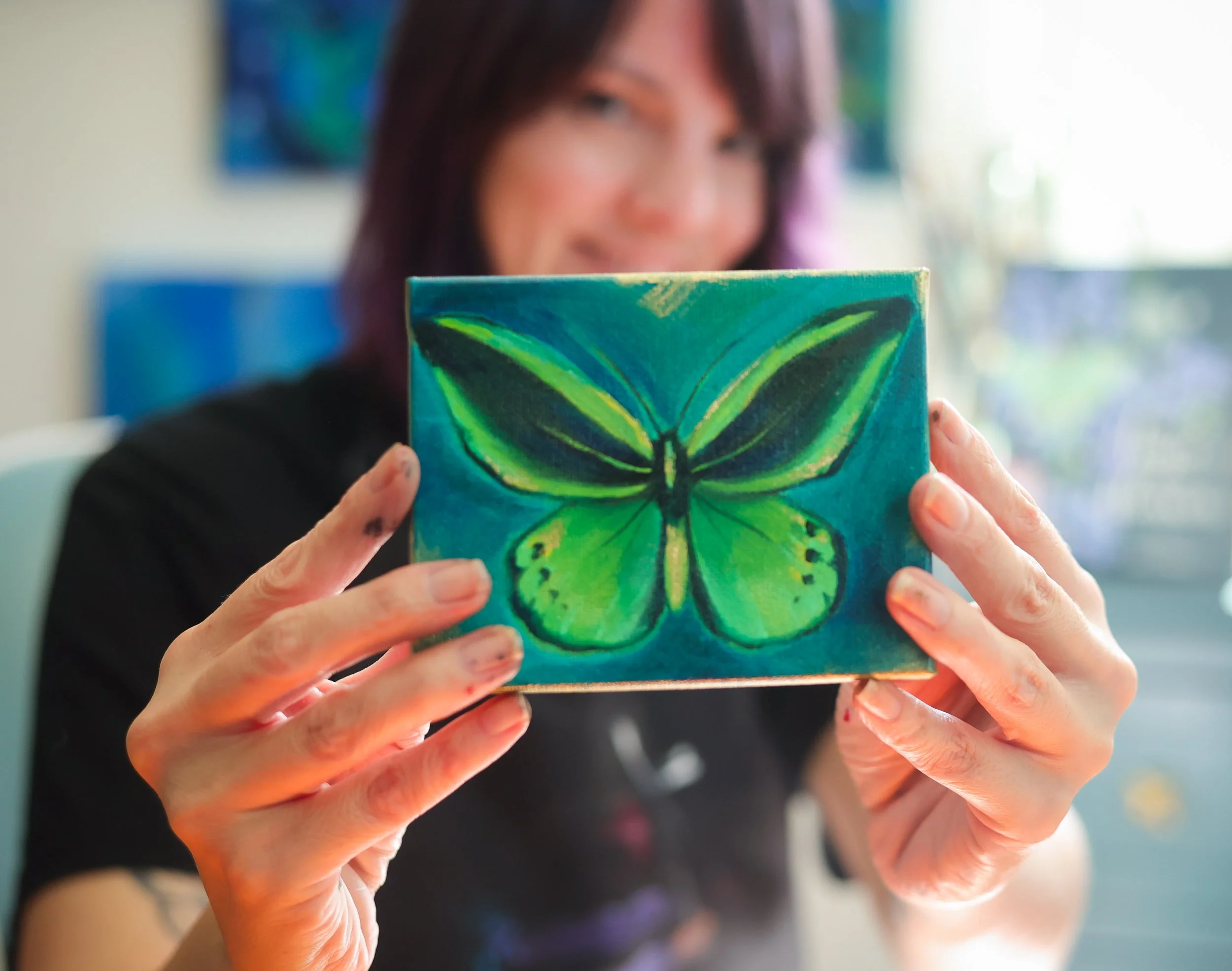 Soaring Symbol (Green  Butterfly) Original Oil Painting