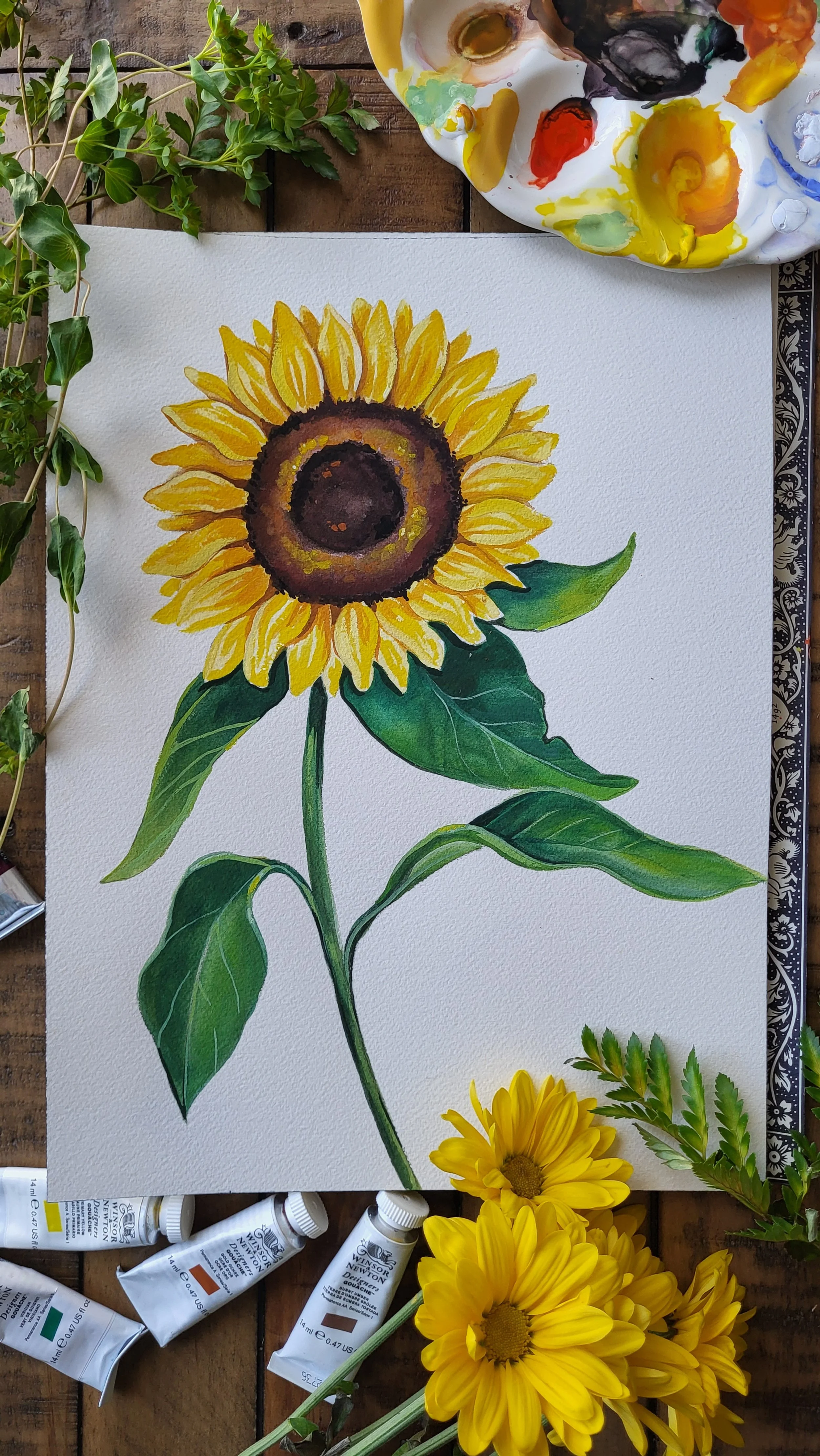 Sunflower~ Helios~ Sun God | Gouache Painting🌻