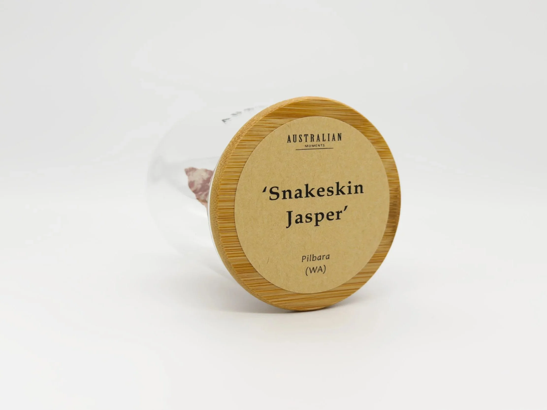 Snakeskin jasper chunk in glass jar