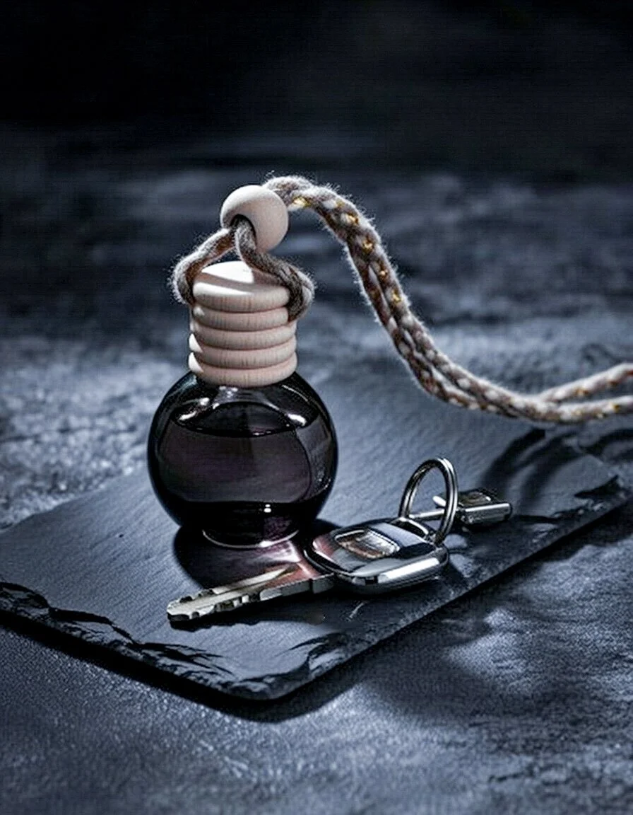 Black Ombre Glass Round Diffuser with Wood Lid |  Car Freshie