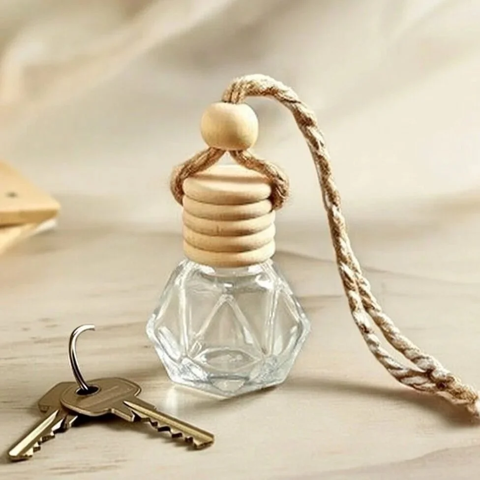 Clear Glass Diamond Diffuser with Wood Lid | Car Freshie